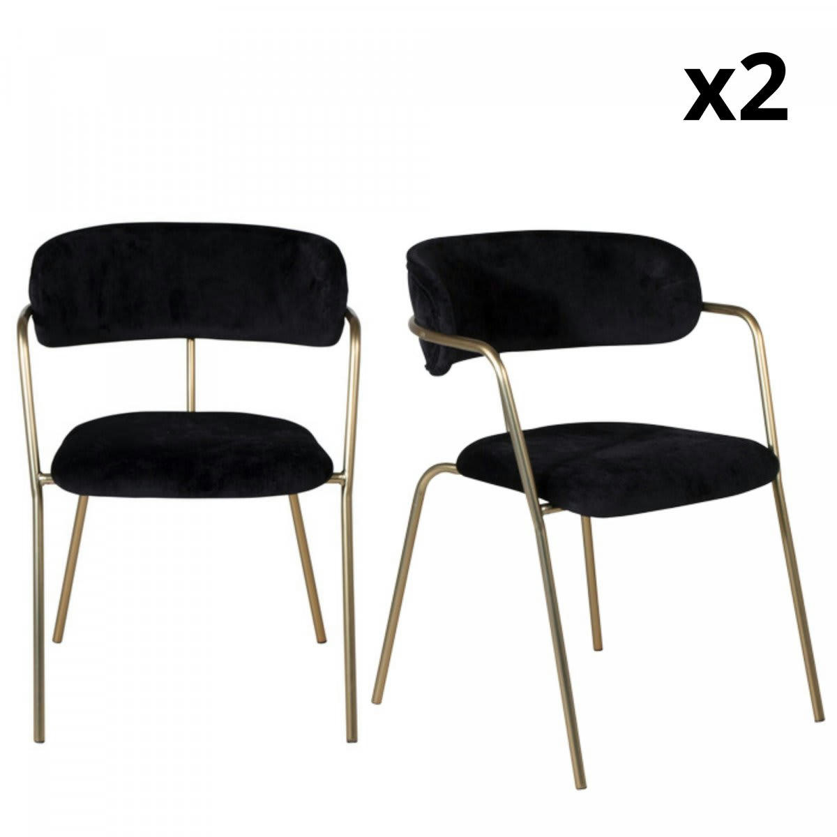 RUSSEL - Lot de 2 chaises modernes en velours pieds dorés