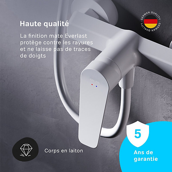 Mitigeur de douche mécanique Robinet Salle de Bain Blanc, FTA20033 Hit AM.PM