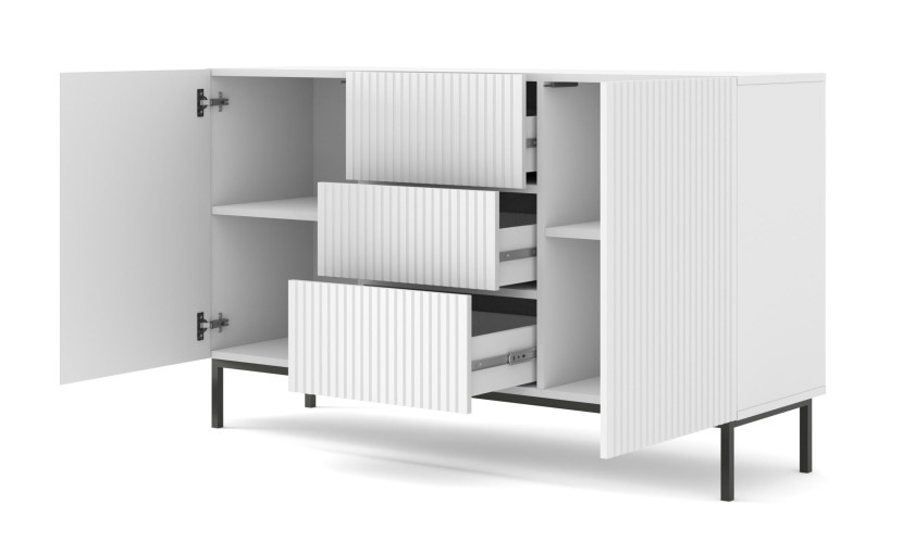 Ravenna B Komoda 150 2D3S frez MDF biały mat   RAMA CZARNA