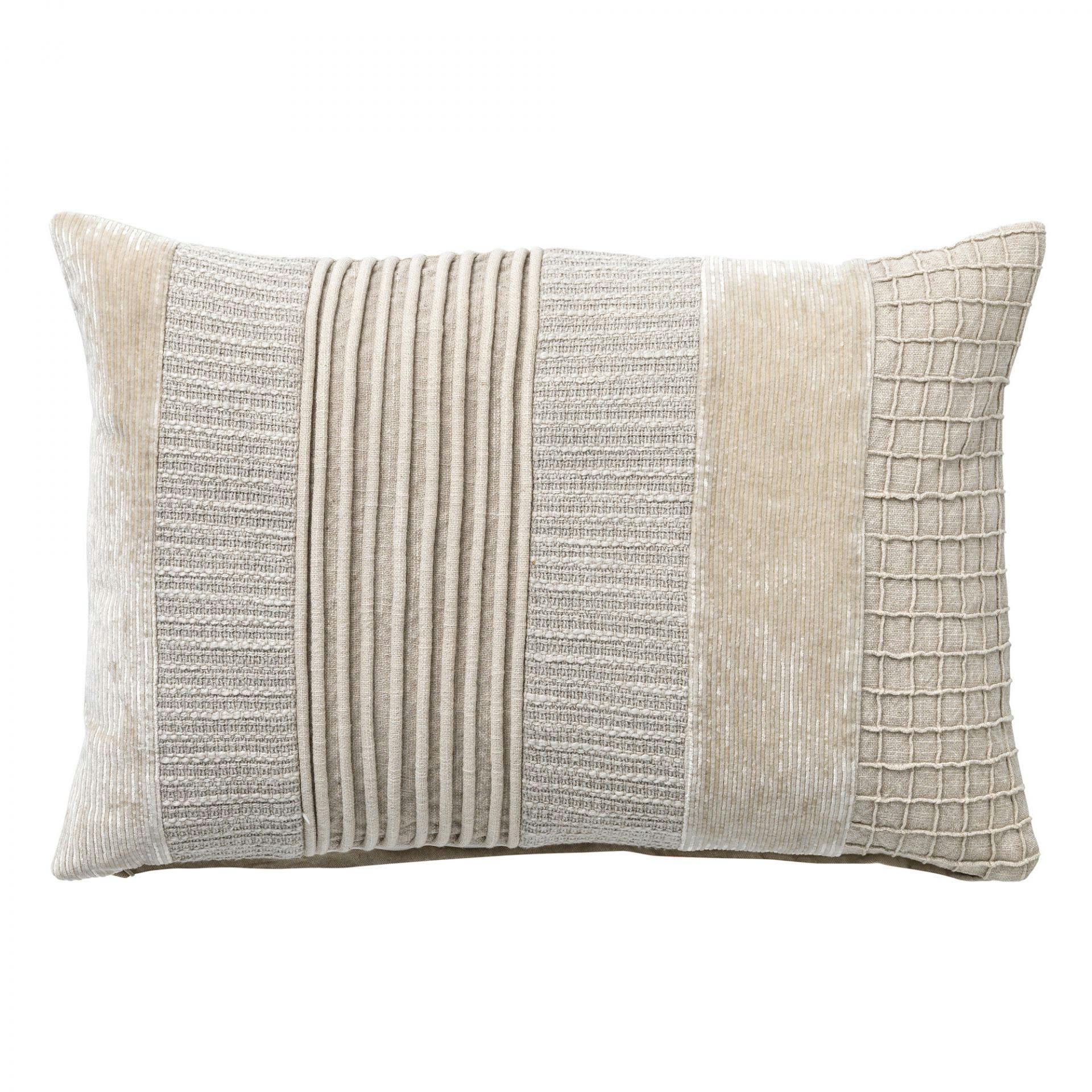 Laurence - Coussin beige en velours 40x60 cm avec motif rayé