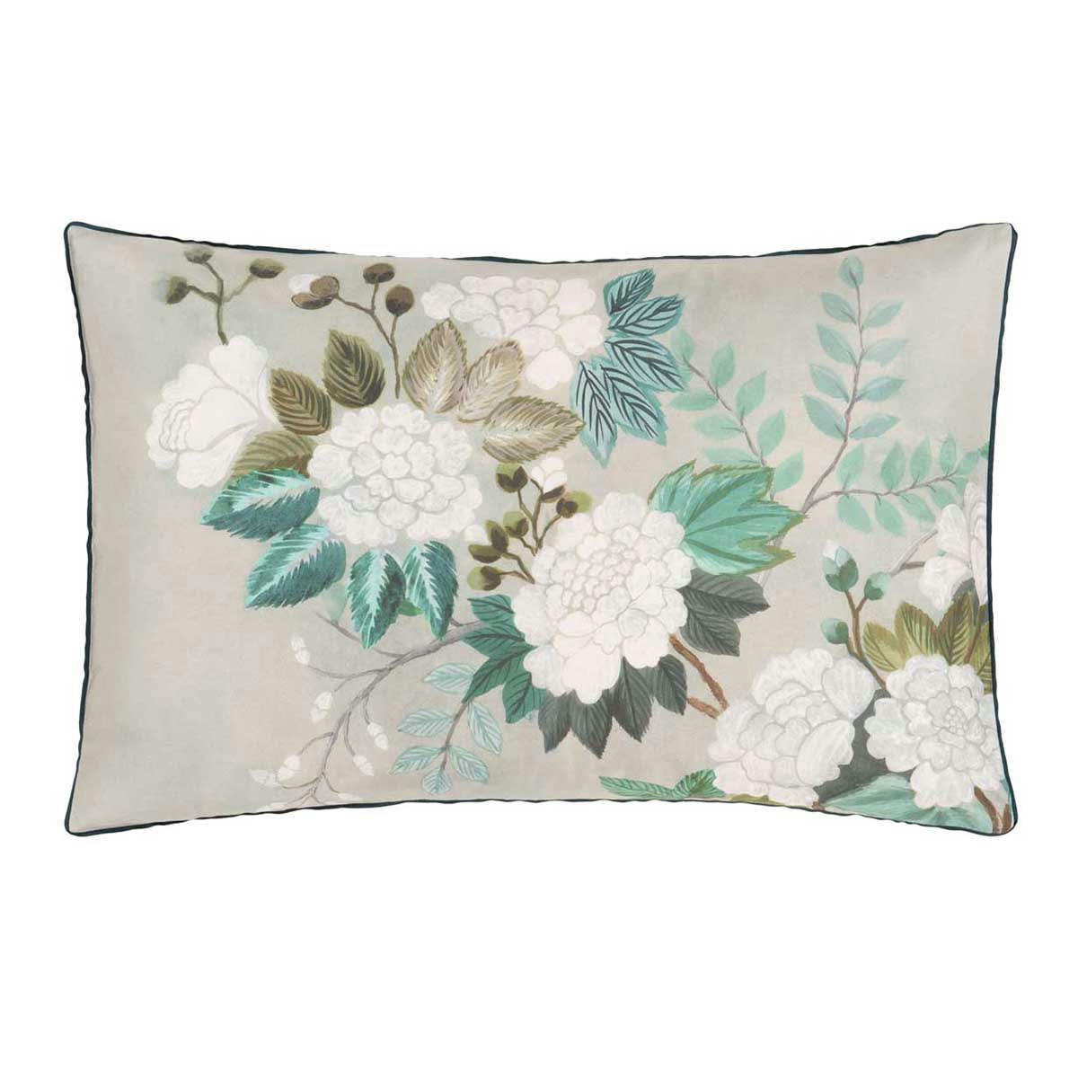 FLEUR ORIENTALE - Taie d'oreiller imprimée en satin de coton vert 50x75