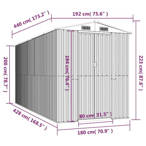 NNEVL Garden Shed Light Brown 192x440x223 cm Galvanised Steel