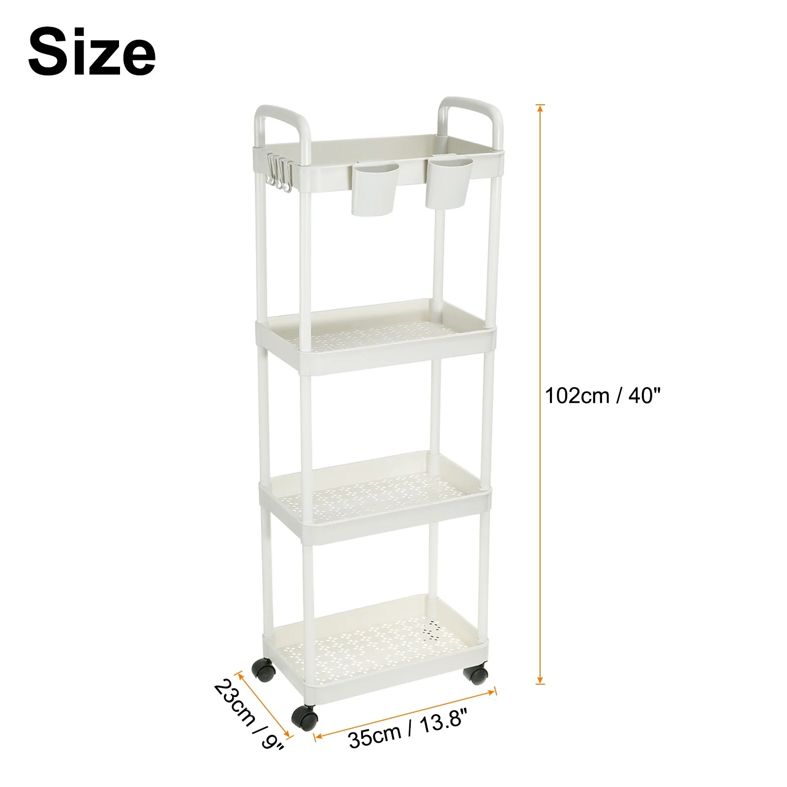 Slim Storage Cart, 4 Tiers Bathroom Storage Organizer, White
