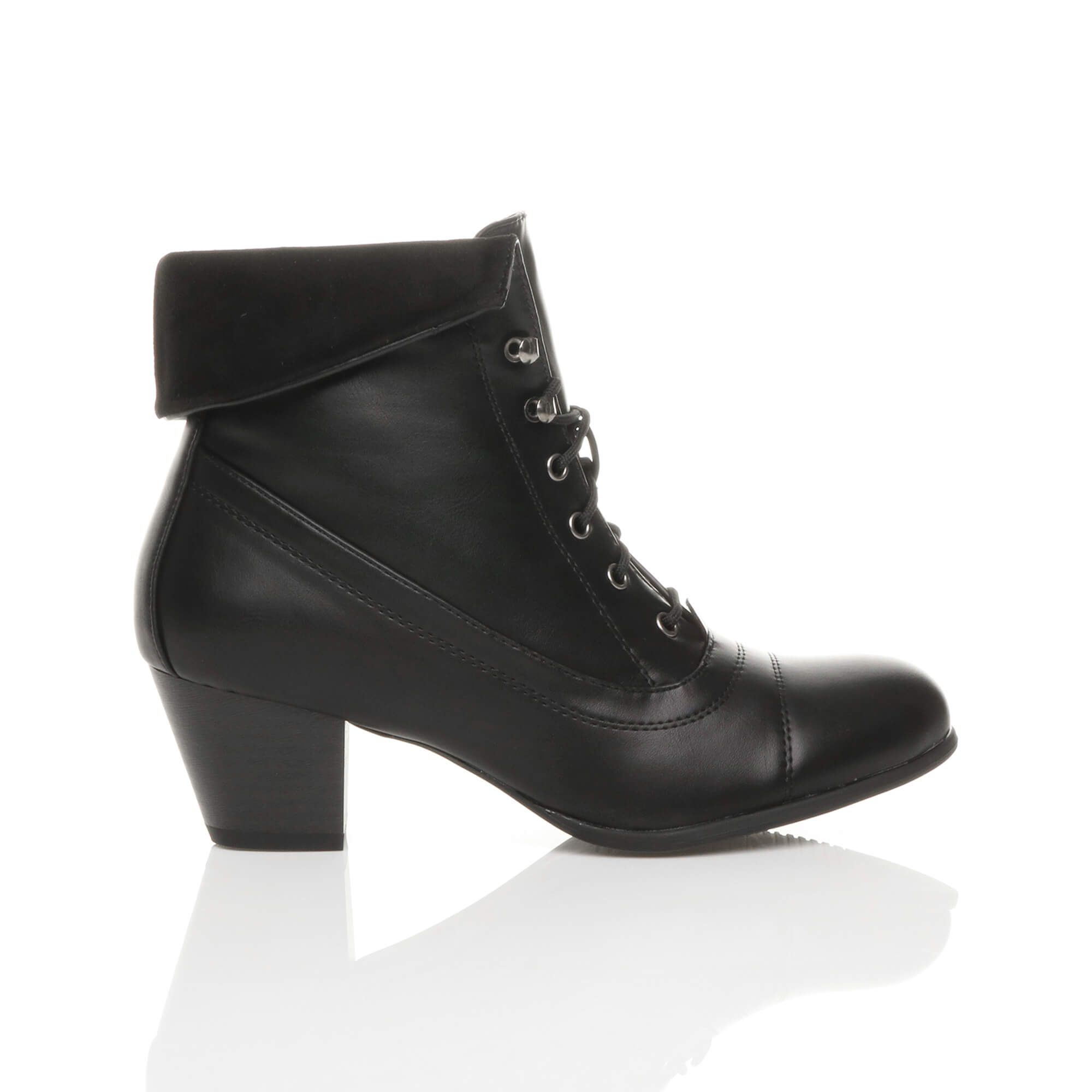 AJVANI Mid Cuban Heel Pixie Lace Up Granny Ankle Boots