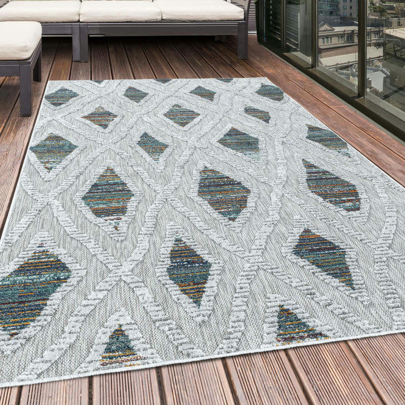 BALI - Tapis extérieur à relief legian gris et vert 140x200cm