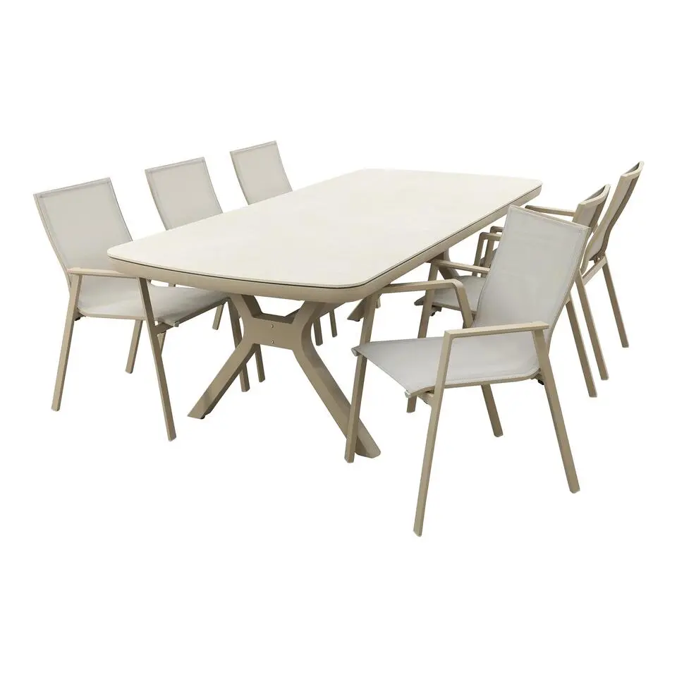 VDG Atmos/Ponto 6-persoons stapelbare tuinset 220x100 cm. - Latte