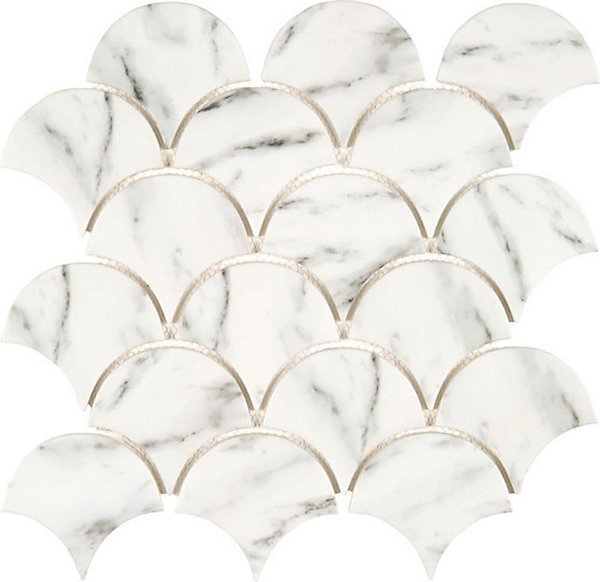Mosaique de Verre Recycle Blanc forme Ecaille - vendu par plaque de 28,3X28,3 cm -