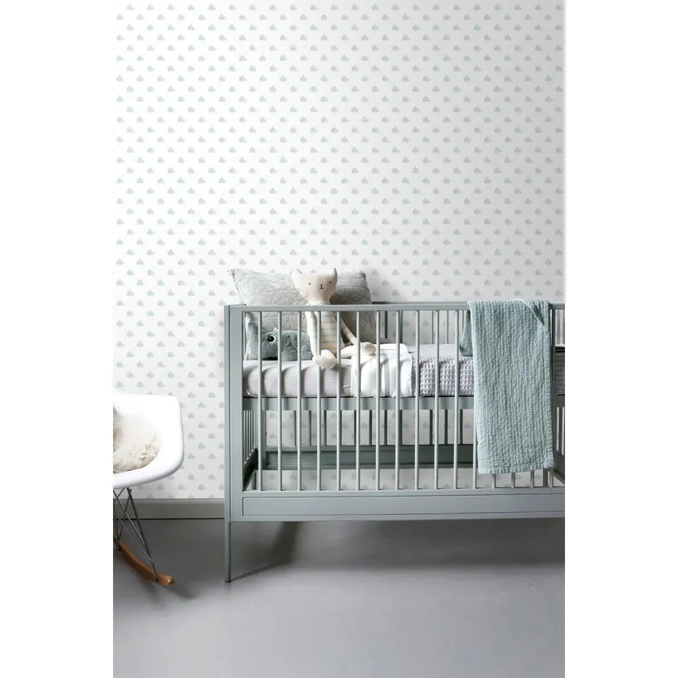 Sanders & Sanders behang walvissen vergrijsd groen en wit - 53 cm x 10 m