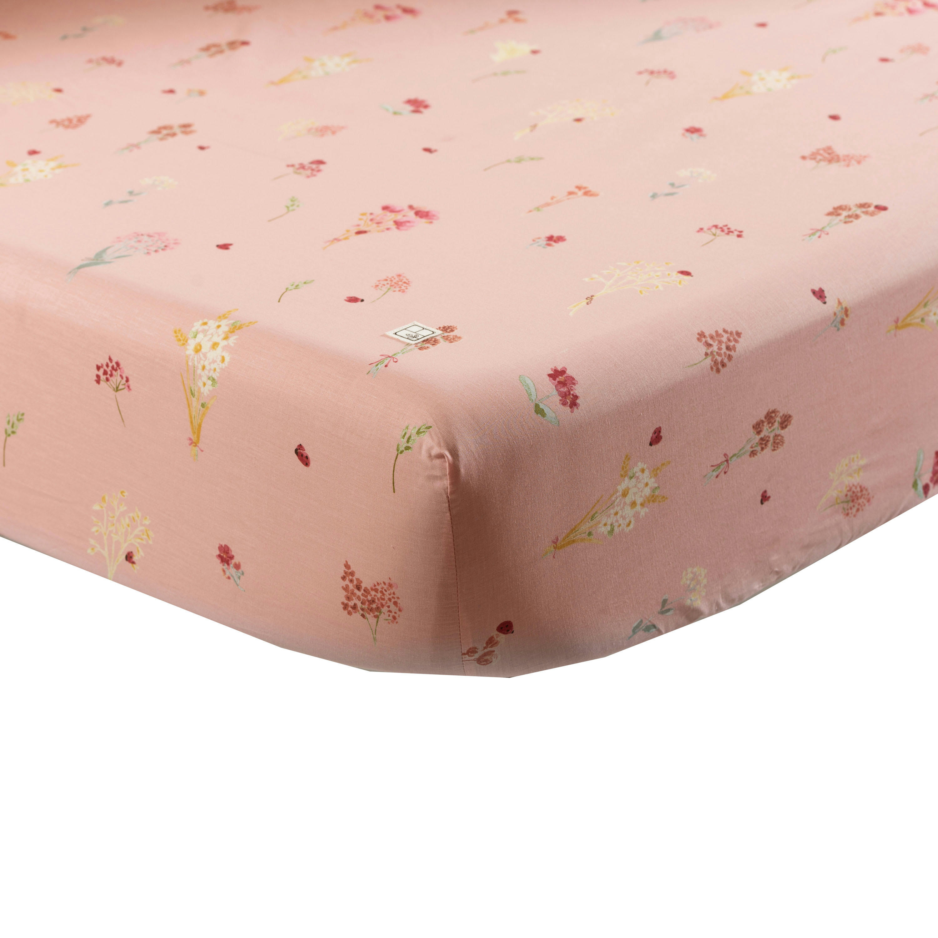 RAPHIA - Drap housse pur coton biologique imprimé rose 90 x 200 cm