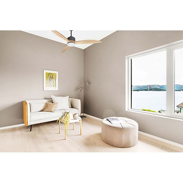 Modulo slim - Super destratificateur et ventilateur DC 132 cmGris basalte pales bois clair avec Lumière 25 à 35 m²