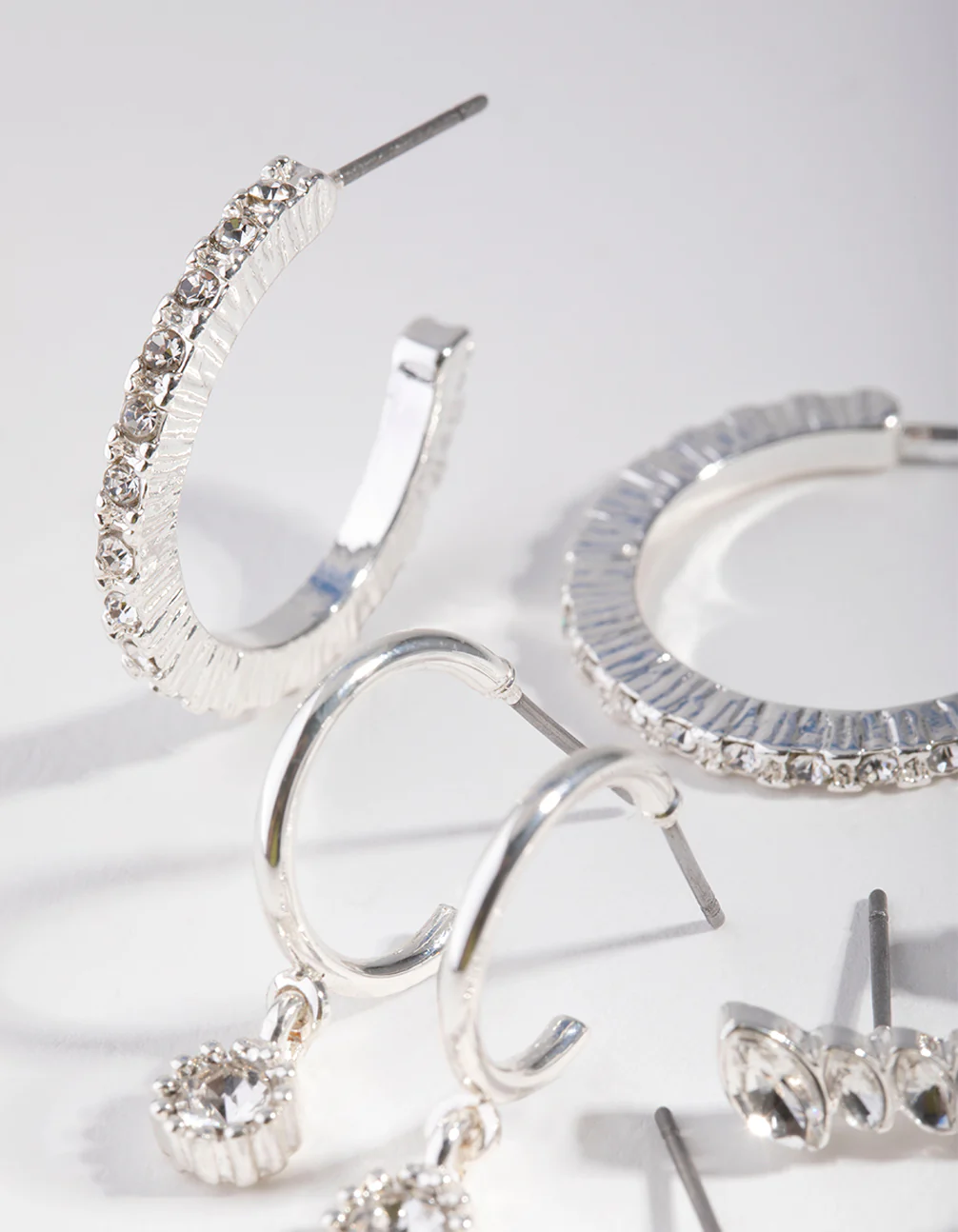 Silver Plain Diamante Stud Earring 8-Pack