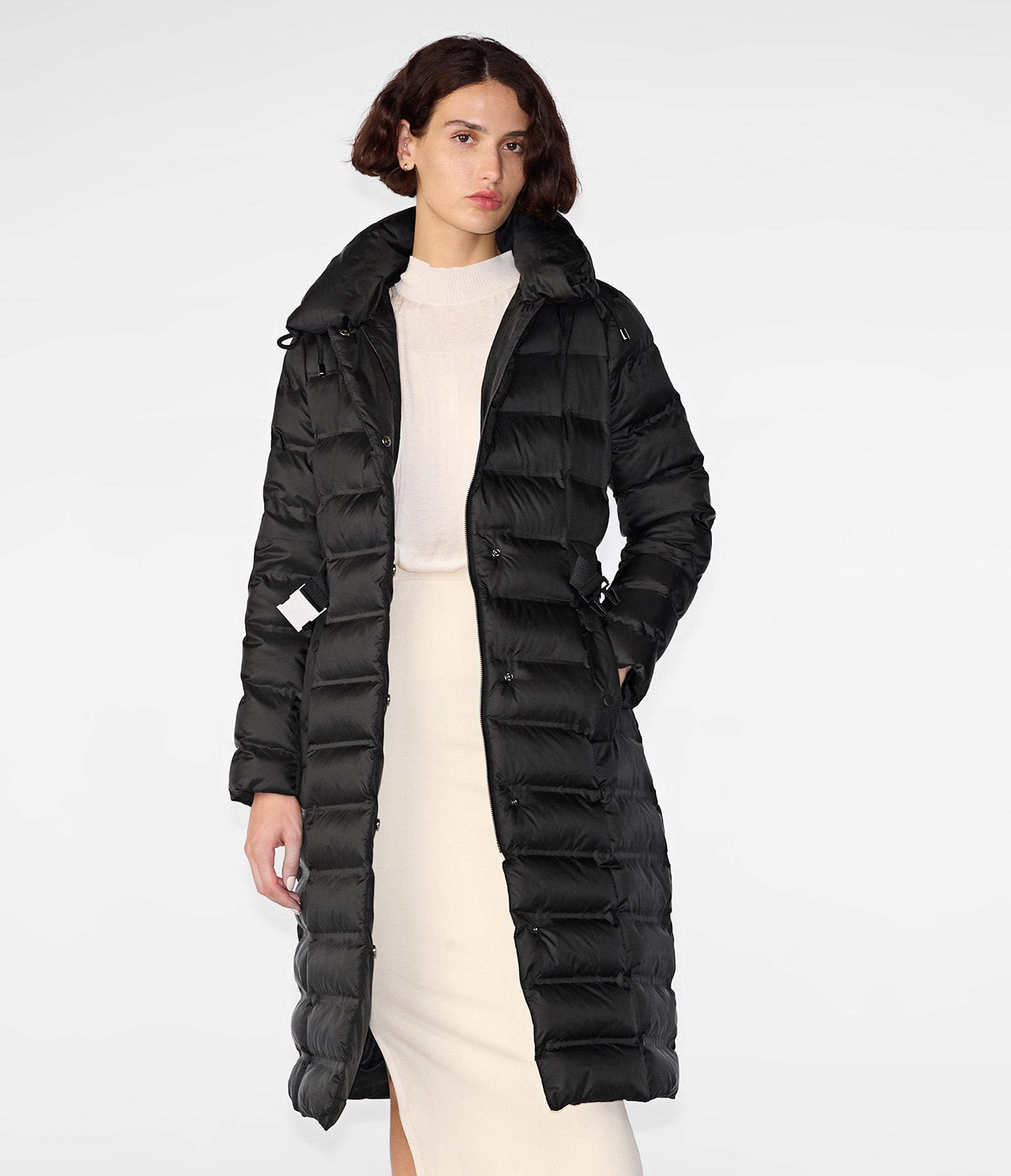 Hooded Puffer Jacket With Fashion Belted Detail
