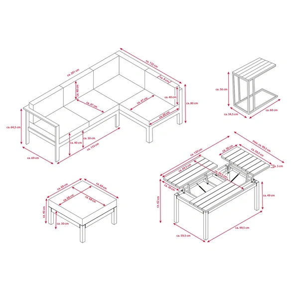 Loungeset »Braga«, 4 Sitzplätze, Aluminium, inkl. Auflagen