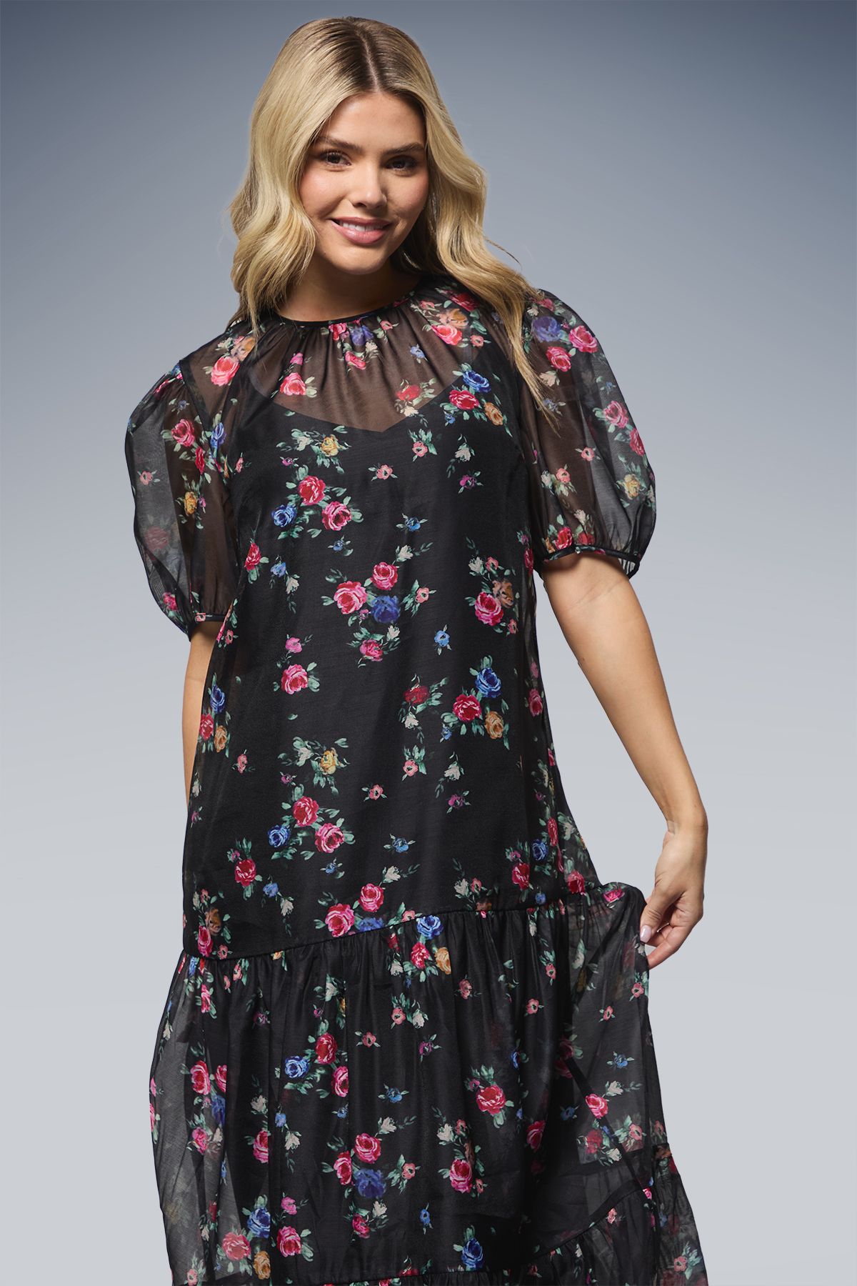 Dorothy Perkins DP Luxe Printed Organza Tiered Midaxi Dress