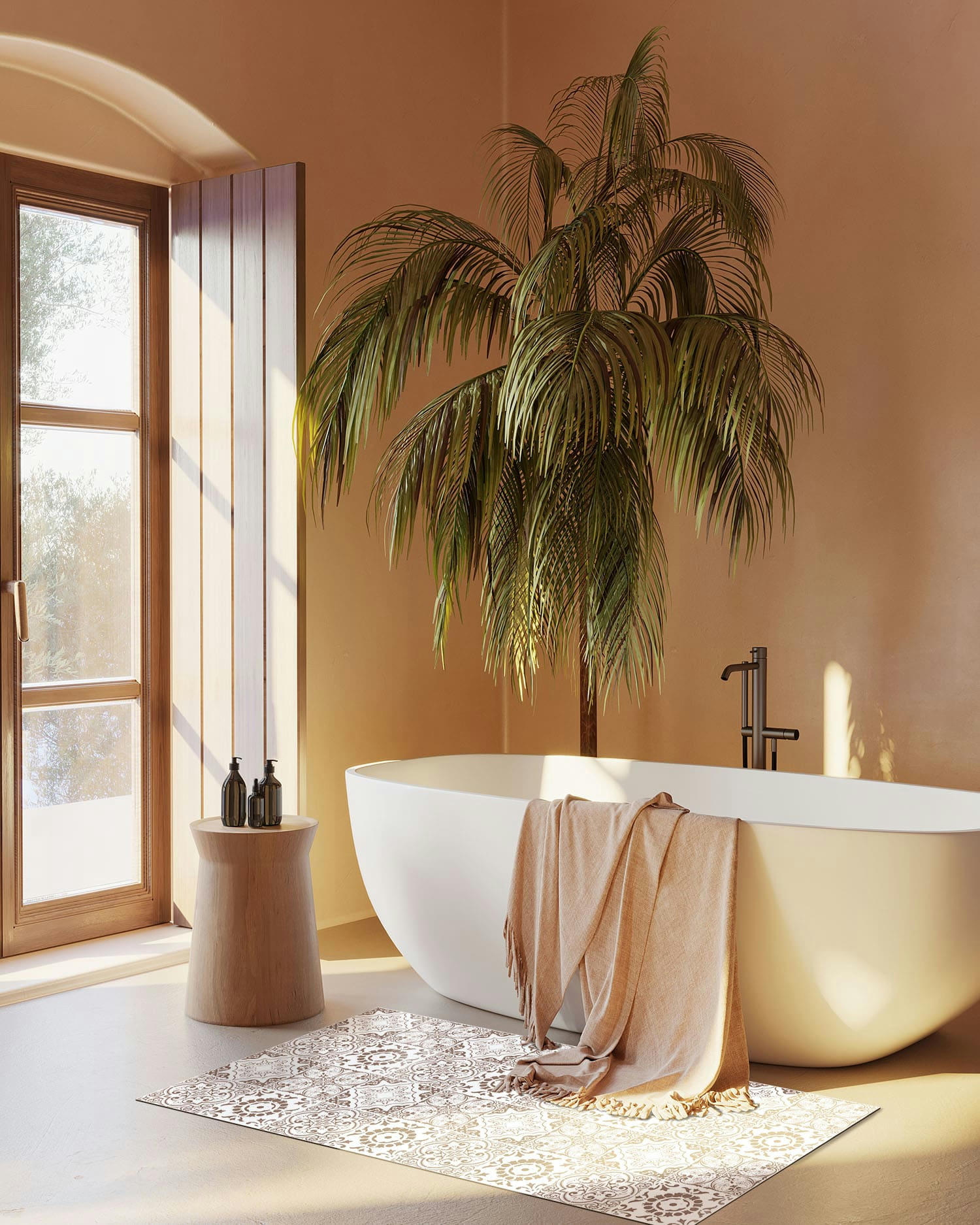 ALFOMBRAS AZULEJOS - Tapis vinyle carreaux ciments grenade brun 60x200cm