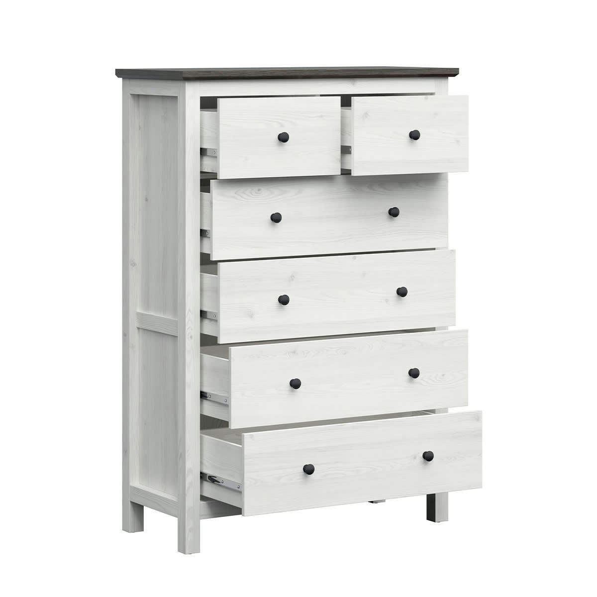 - Commode 6 tiroirs blanc et naturel foncé