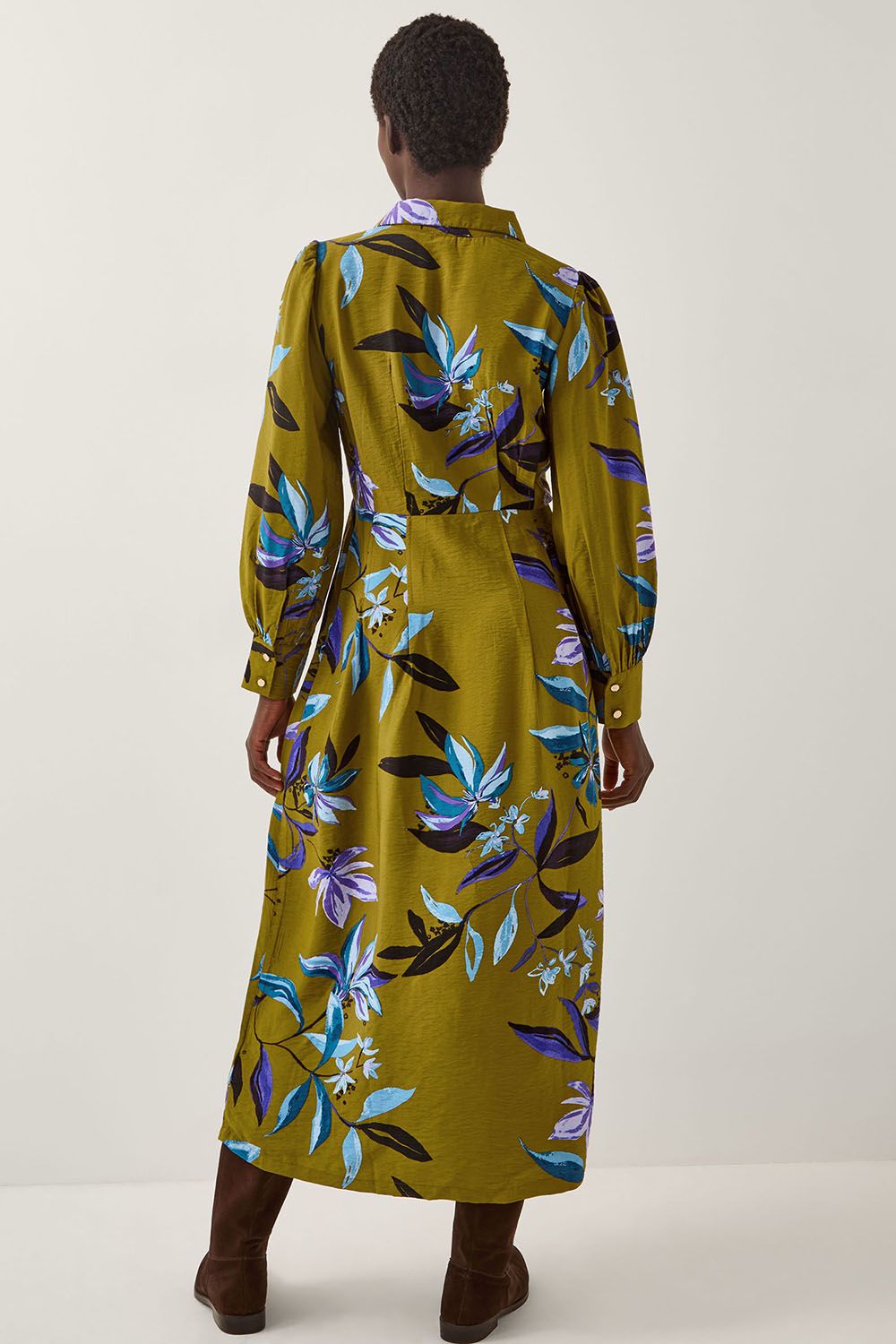 Monsoon Sonya Floral Print Midi Dress Green