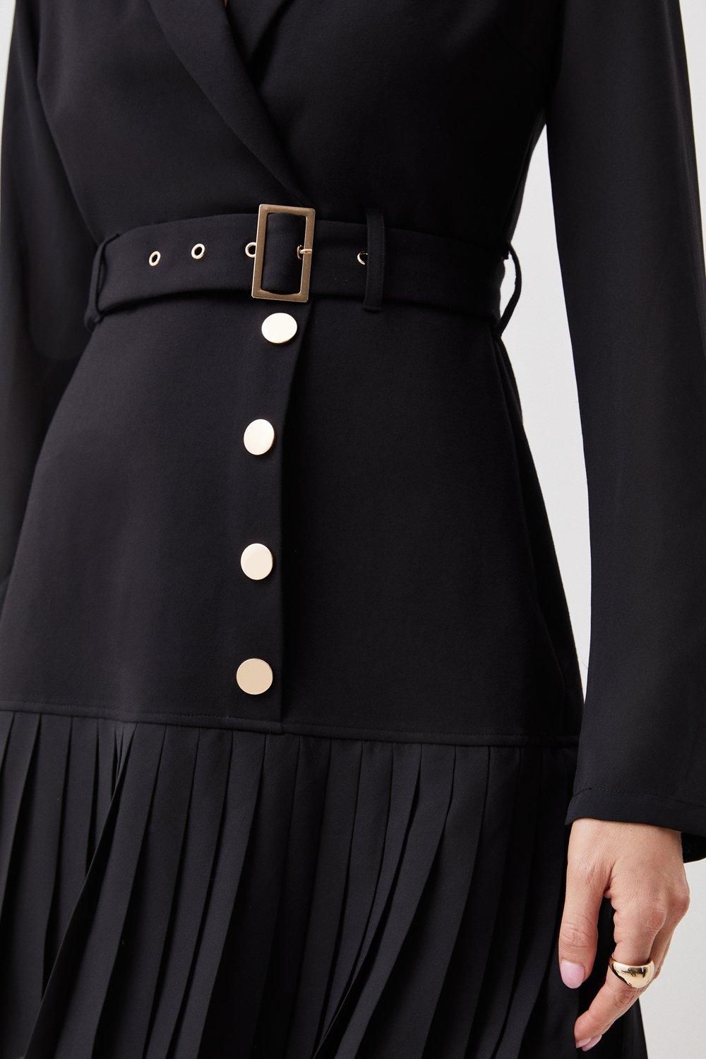 KarenMillen Jersey And Georgette Mix Pleat Mini Dress