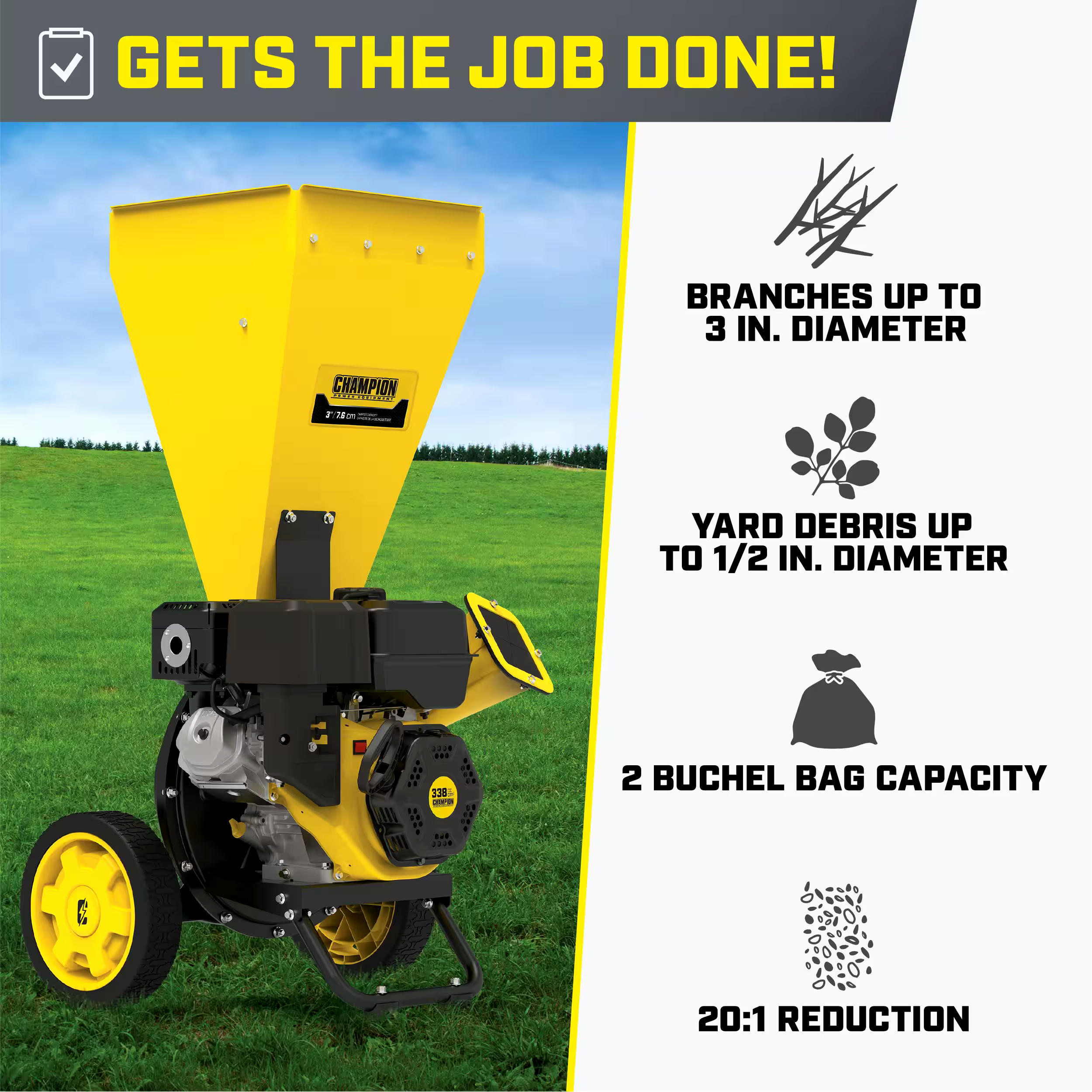 Champion Power Equipment 338cc Chipper/Shredder, 3-in