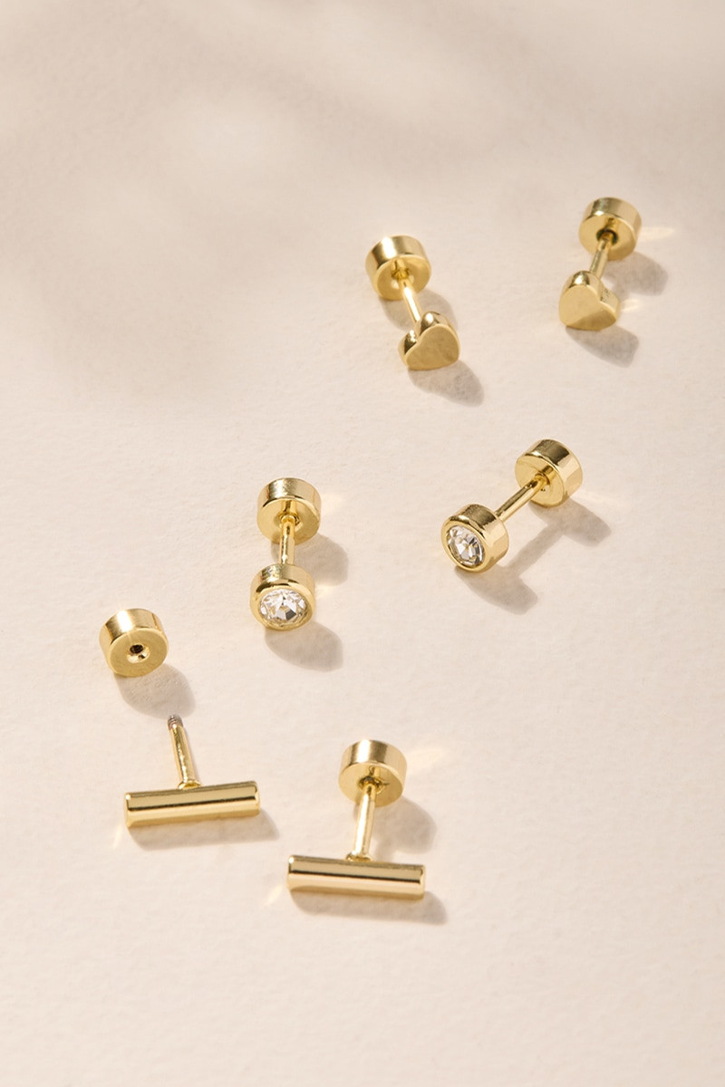 Lara Mixed Style Gold Stud Earring Set