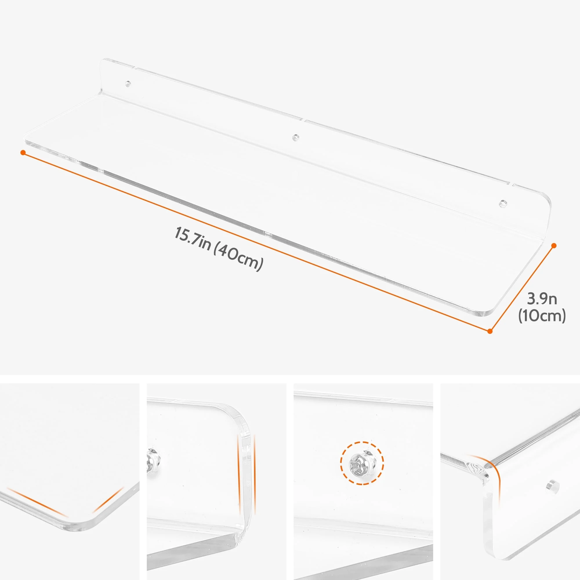 Acrylic Floating Shelves for Wall, Clear Acrylic Shelves for Kitchen Storage and Organization Clear