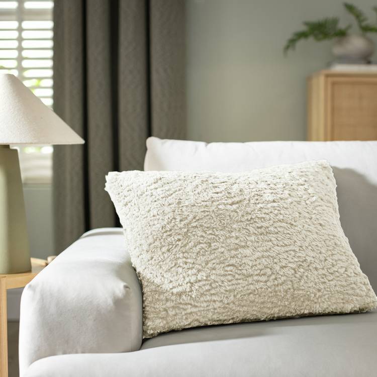 Habitat Faux Shearling Cushion - Oatmeal - 55x40cm