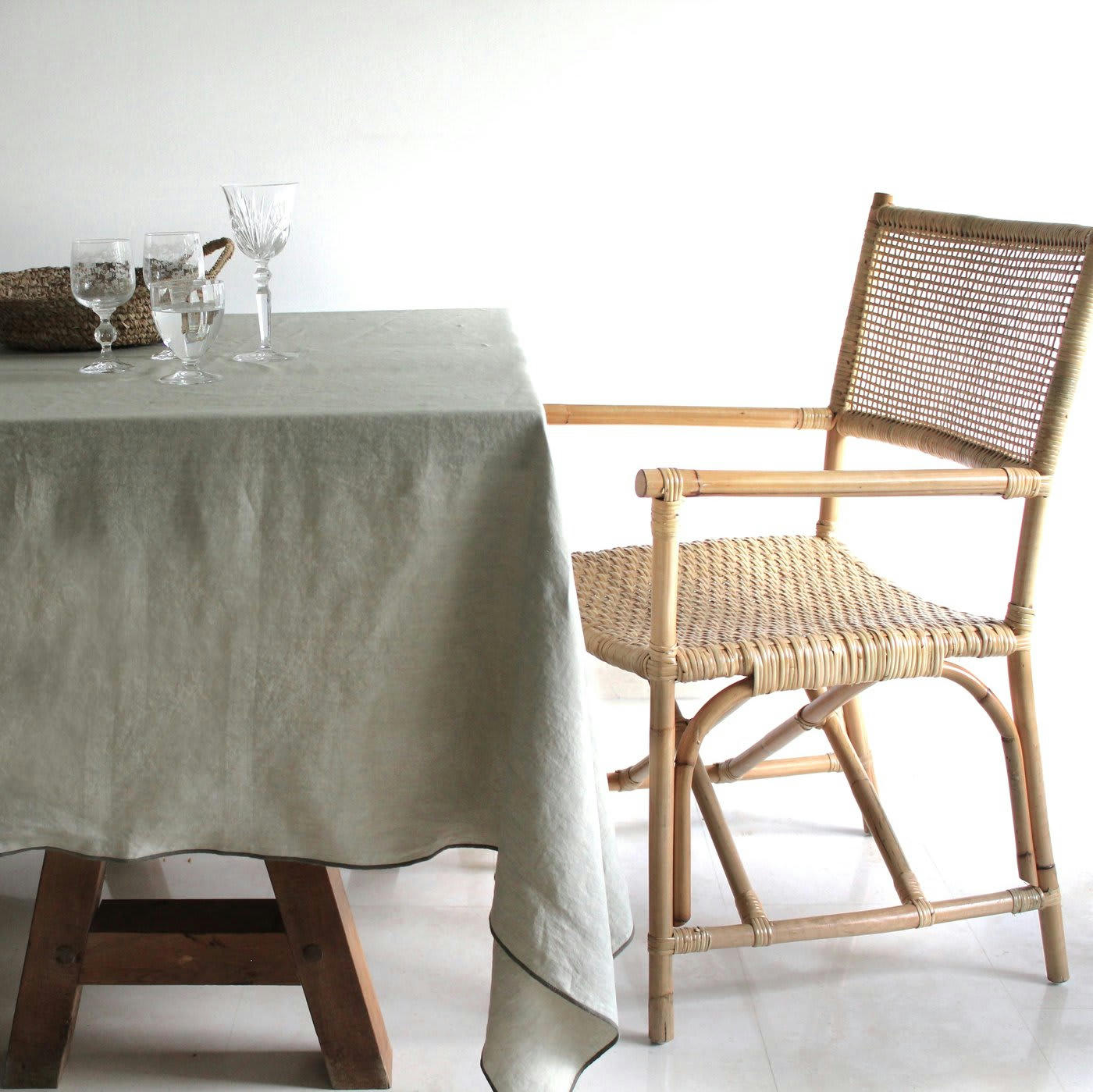 BASES DE LA TABLE - Nappe Lin pur lavé Kaki Foncé 180x300