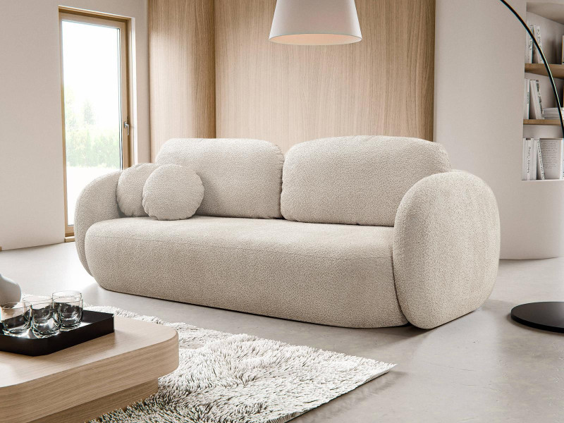 Beżowa sofa 3-osobowa z pojemnikiem na pościel OLIS