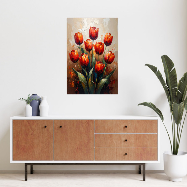 Naklejka na ścianę Feeby Czerwone Tulipany Kwiaty beżowe tło 20x30
