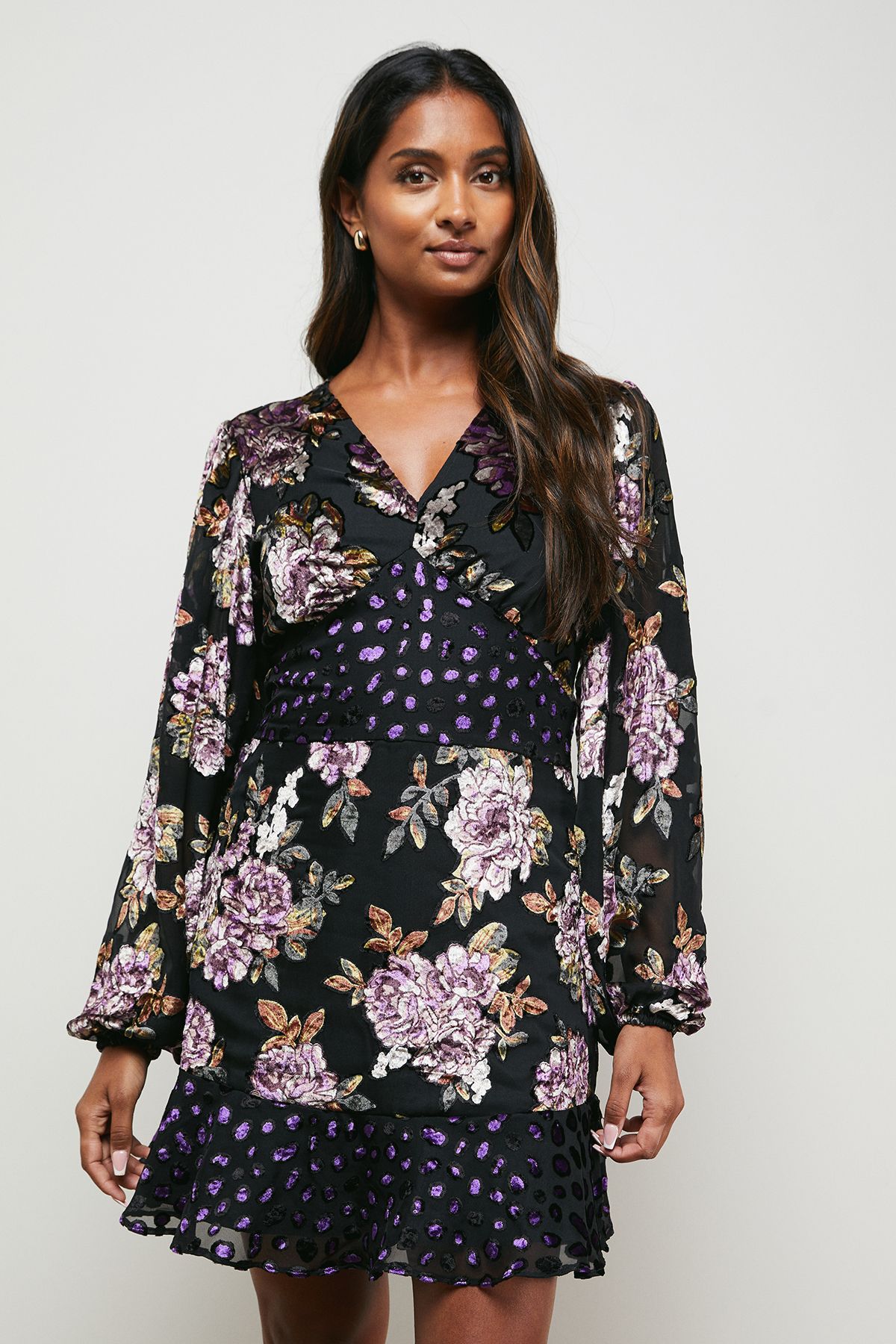 Oasis Floral Devore Mix Mini Dress