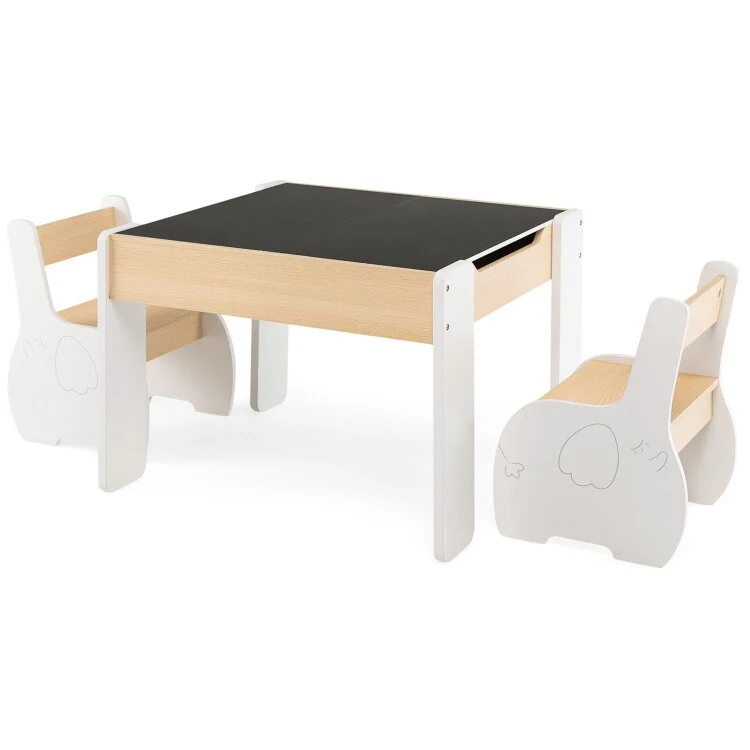 4-in-1 Wooden Activity Kids Table and Chairs with Storage and Detachable Blackboard - 25 x 24 x 19