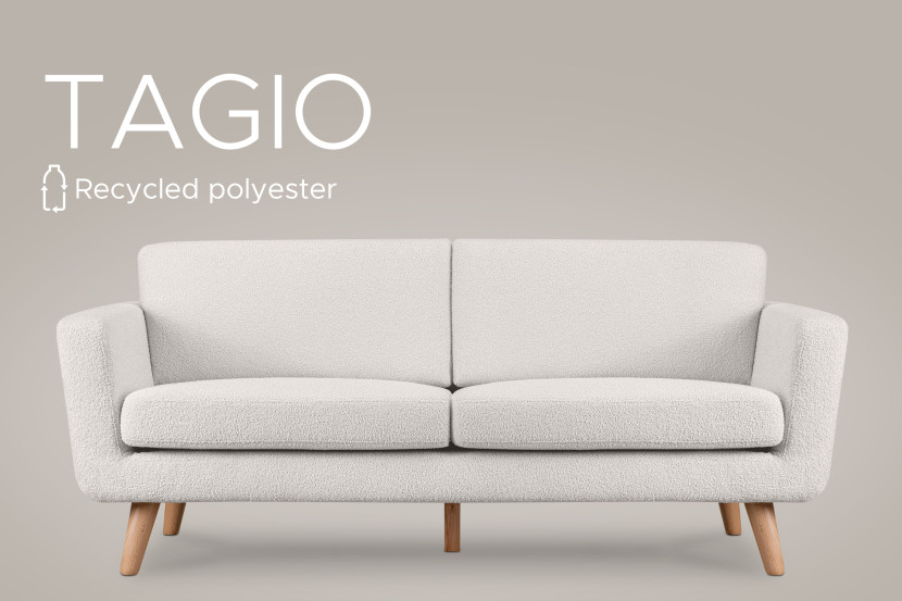KONSIMO TAGIO Sofa skandynawska 3 osobowa, baranek,biały