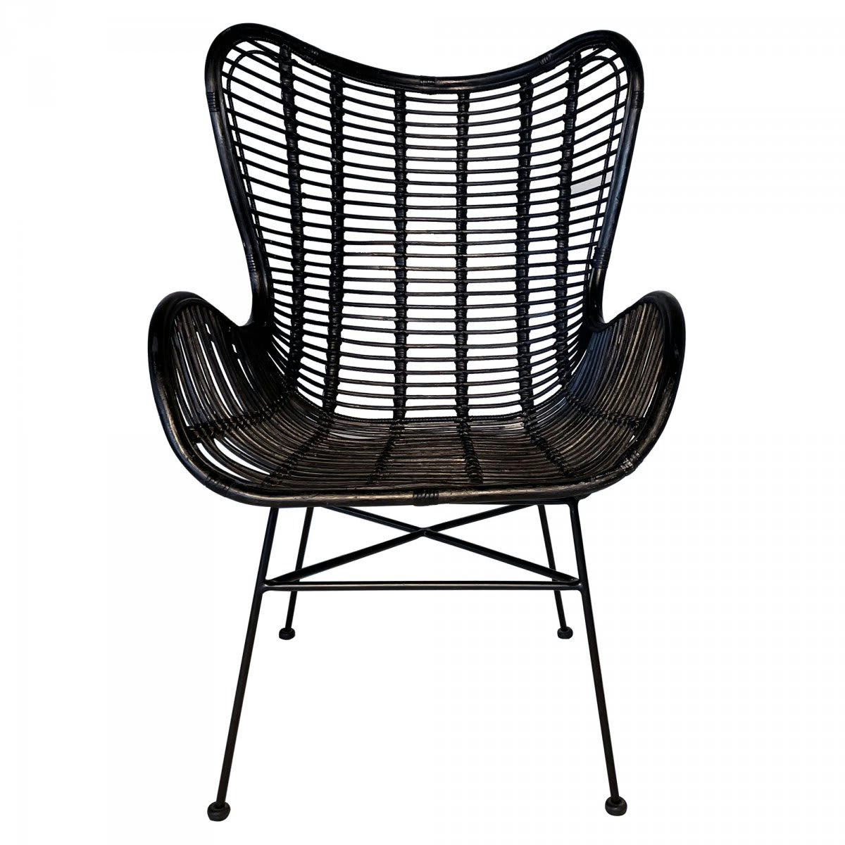 BANGA - Fauteuil haut dossier en rotin et métal noir noir