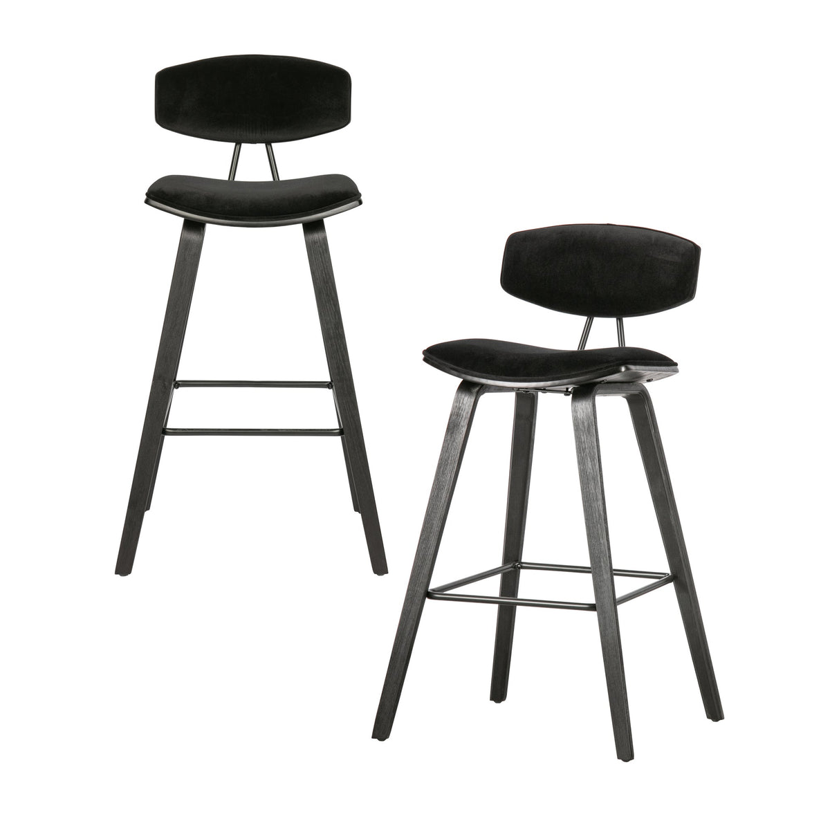 WOOOD barstoel Senne - Fluweel - Zwart - Set van 2
