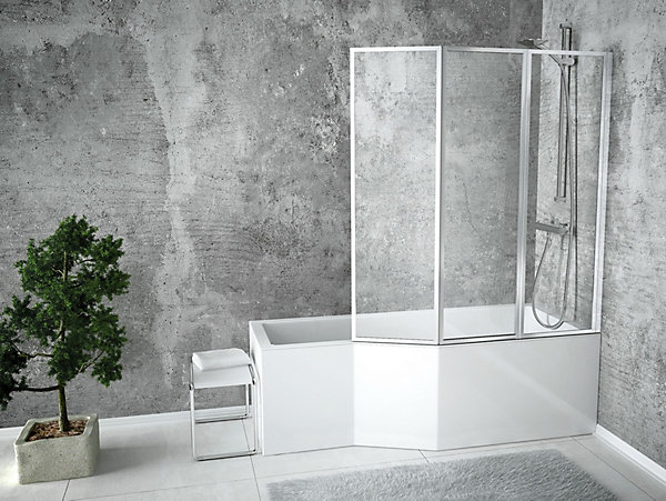 Baignoire asymétrique 150 x 75 Droite INTEGRA acrylique blanc, sans Habillage   écran   Pieds   Vidage à chromé