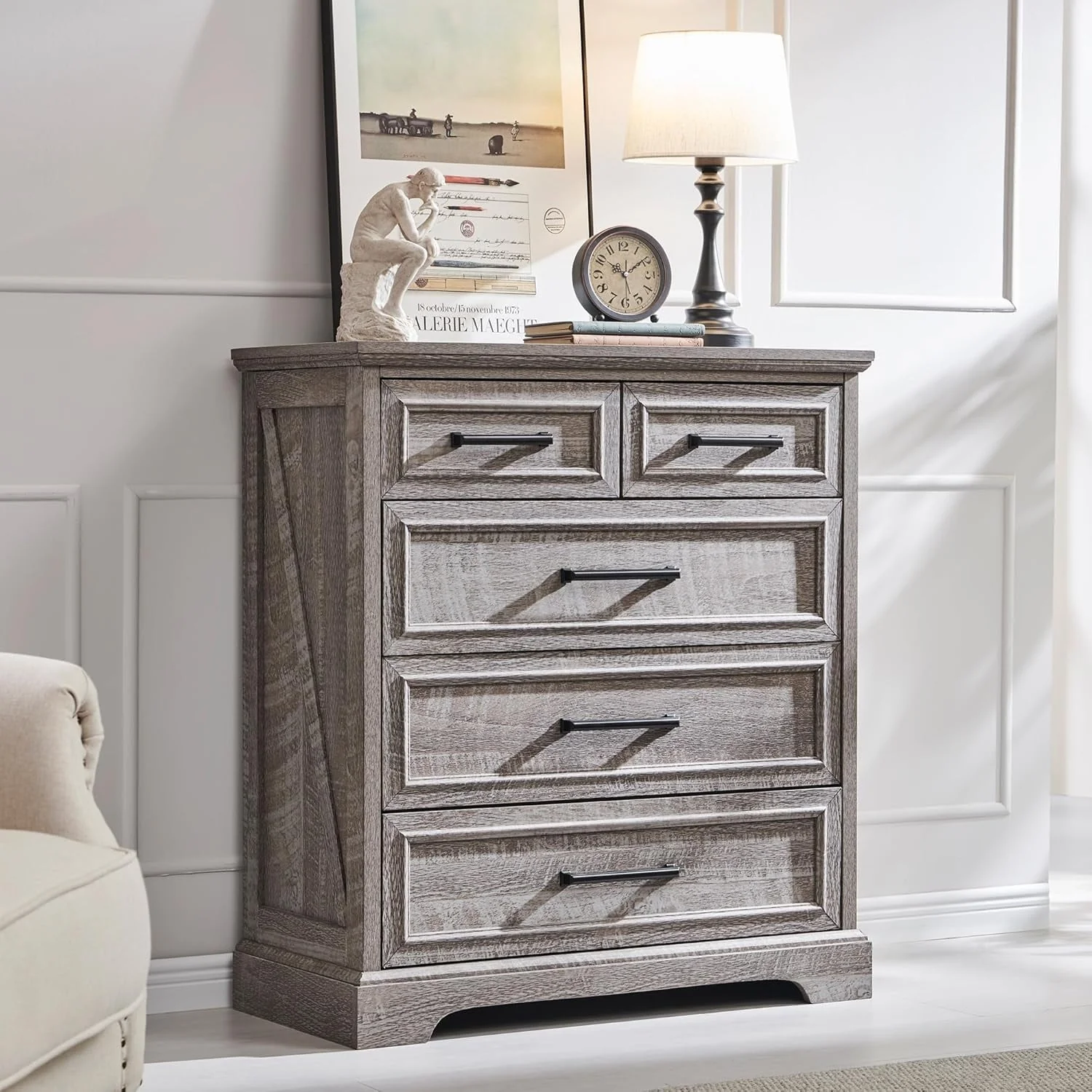 Farmhouse 5 Drawer Dresser for Bedroom, Modern Chest of Drawers