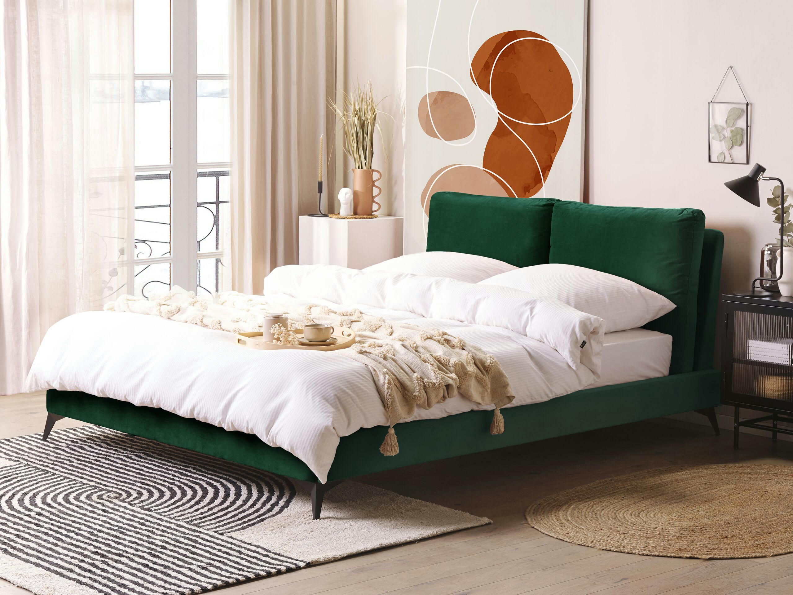 MELLE - Lit double en tissu vert 160x200