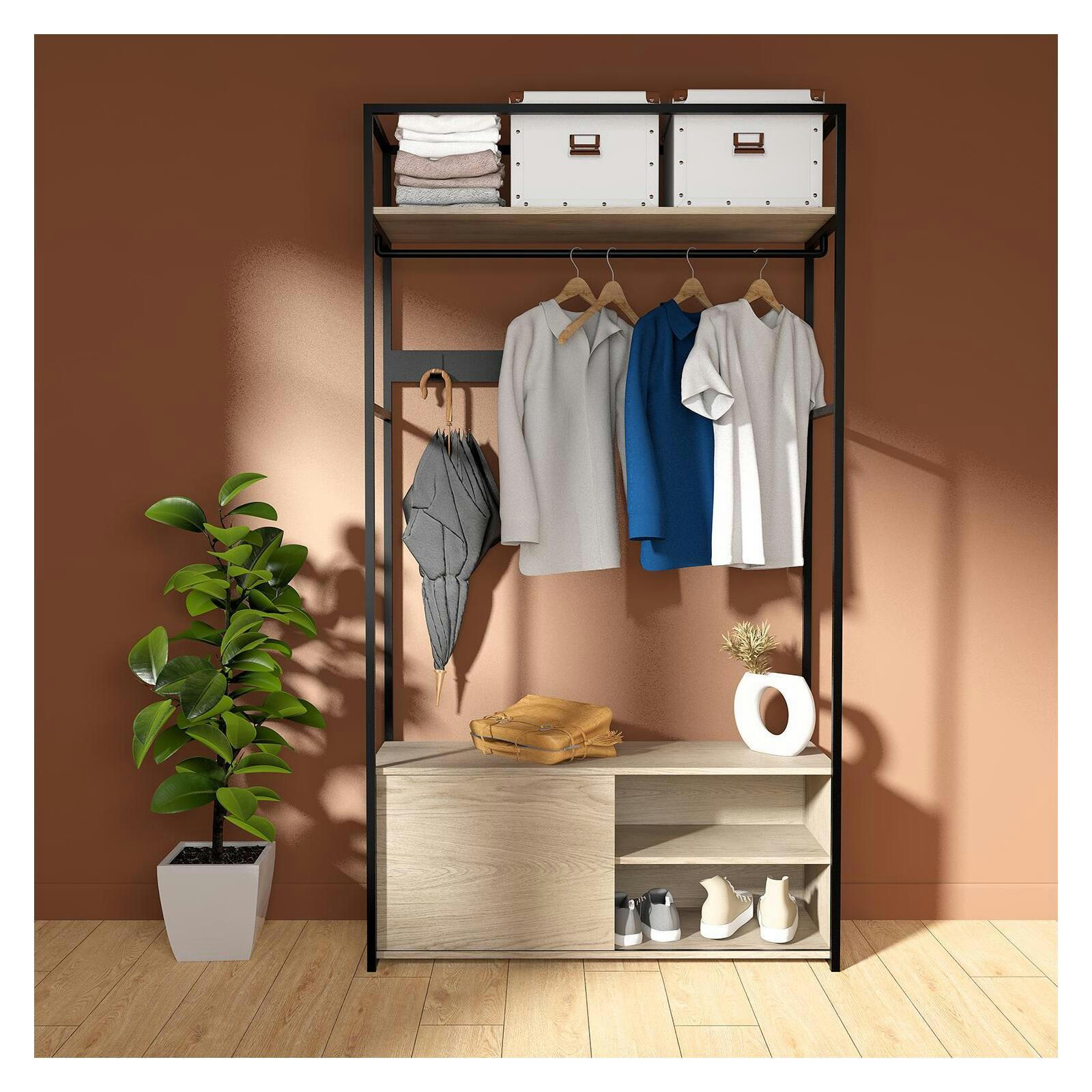 JUNE - Portant d'entrée en bois et métal noir L110 x H200 cm