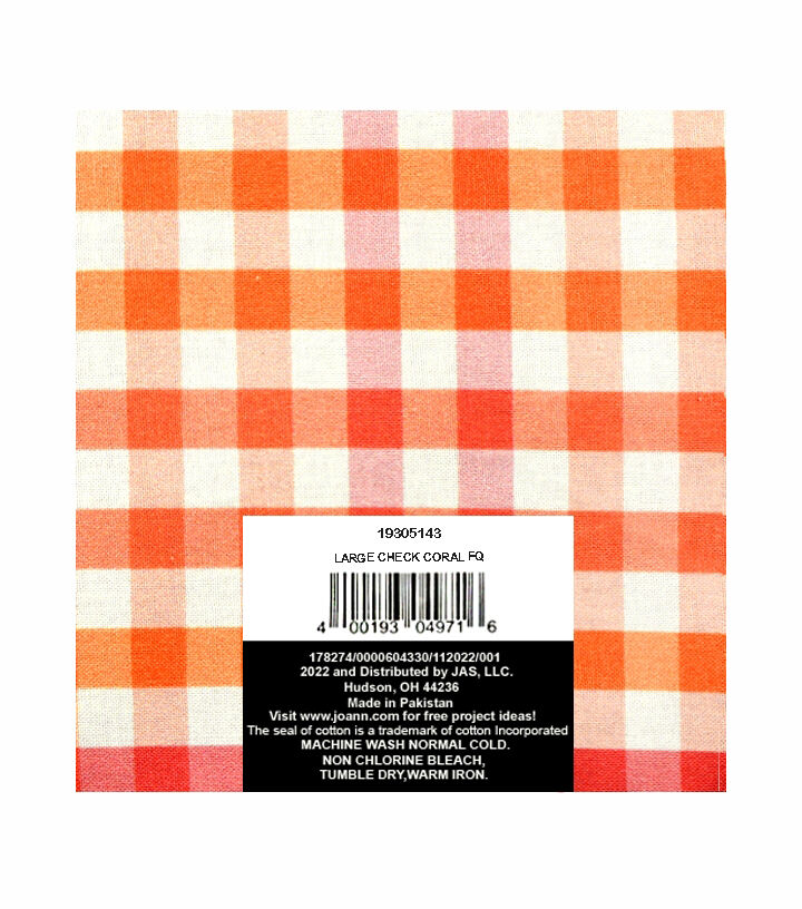 18 x 21 Coral Check Cotton Fabric Quarter 1pc by Keepsake Calico