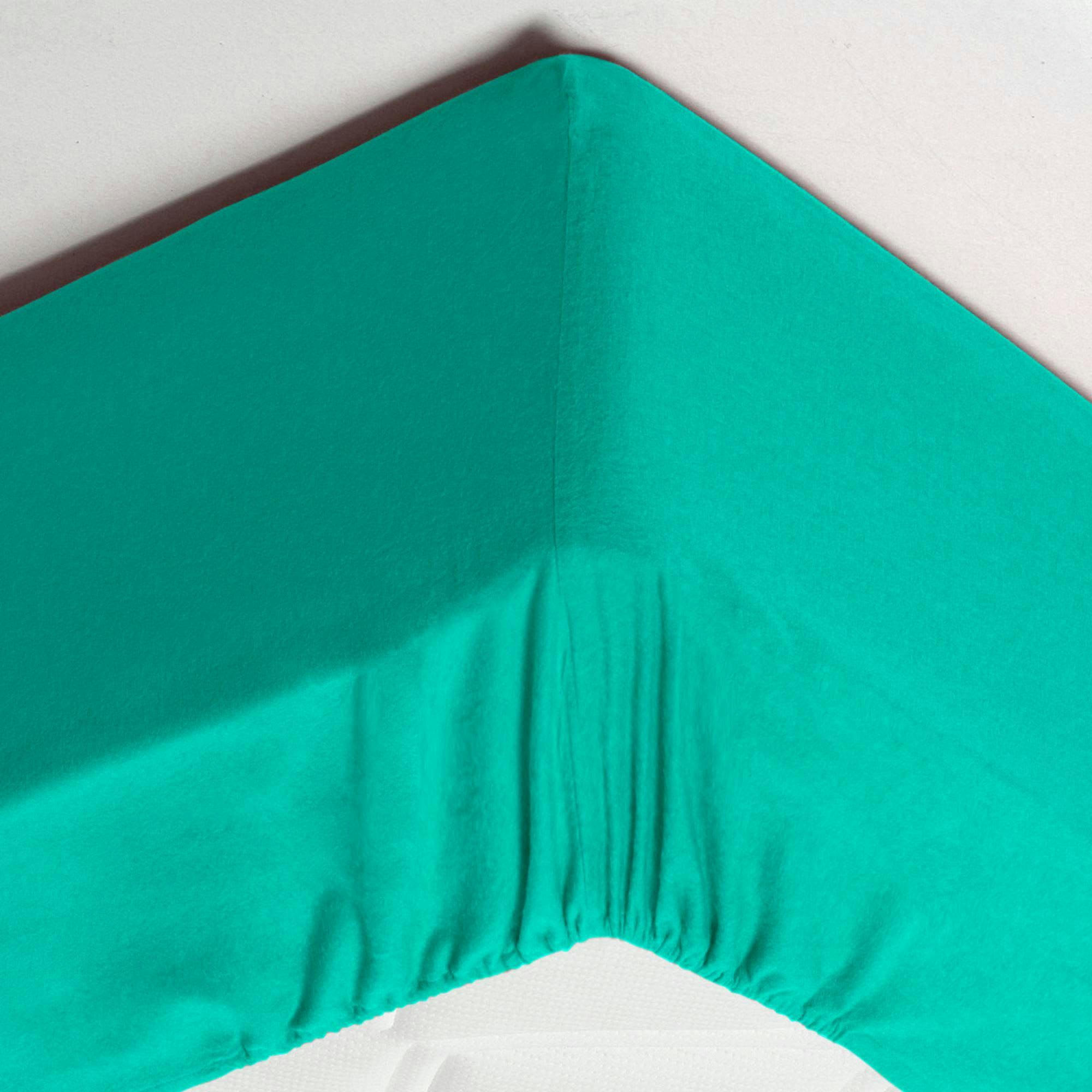 FLANELLE - Drap-housse grand bonnet 140x200x32 vert jade en coton