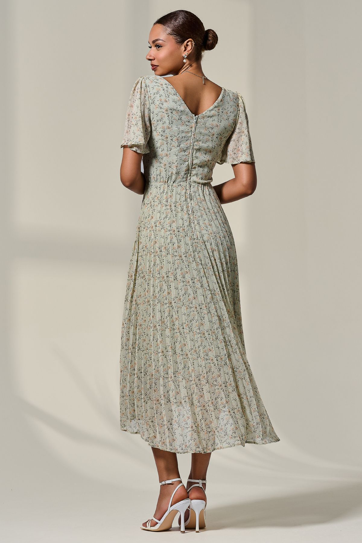 Jolie Moi Floral Pleated Dip Hem Maxi Dress