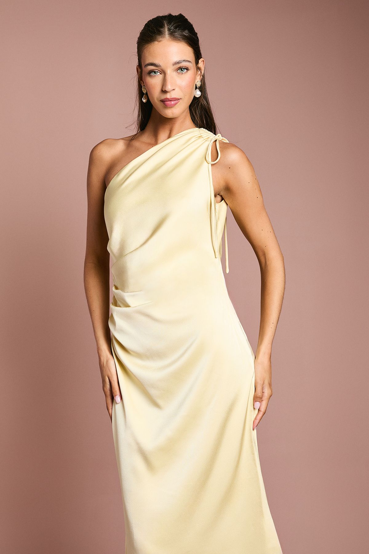 Oasis Ruched Side Detail One Shoulder Satin Bridesmaid Dress