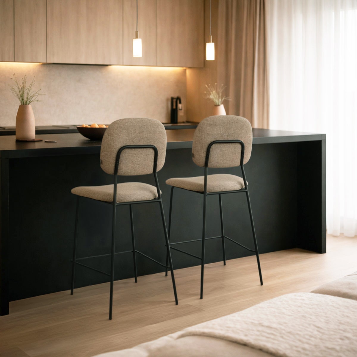 Nolon Jasmijn Barkruk Taupe Melange - Zwart - 65 cm