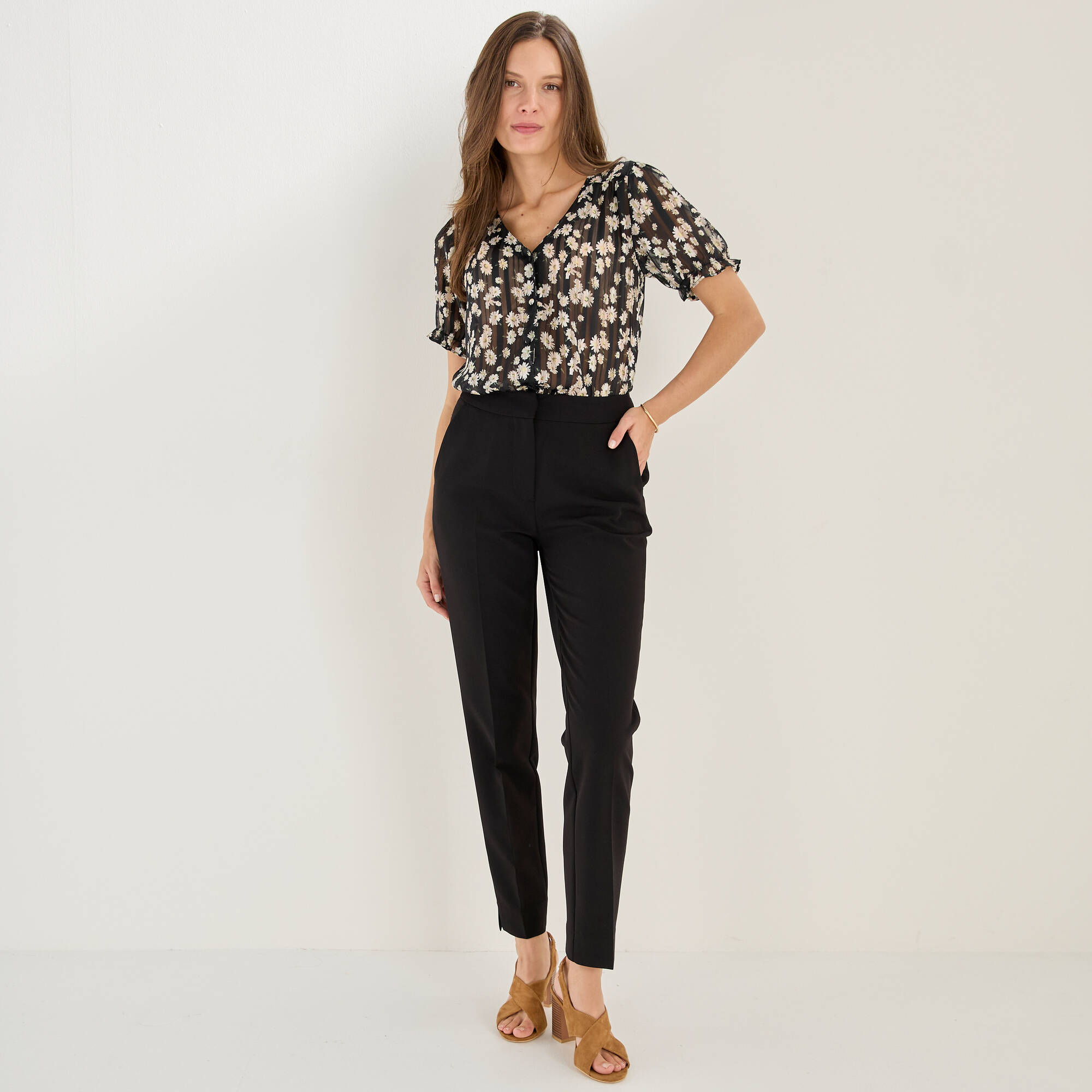 Pantalon 7/8ème coupe cigarette, uni
