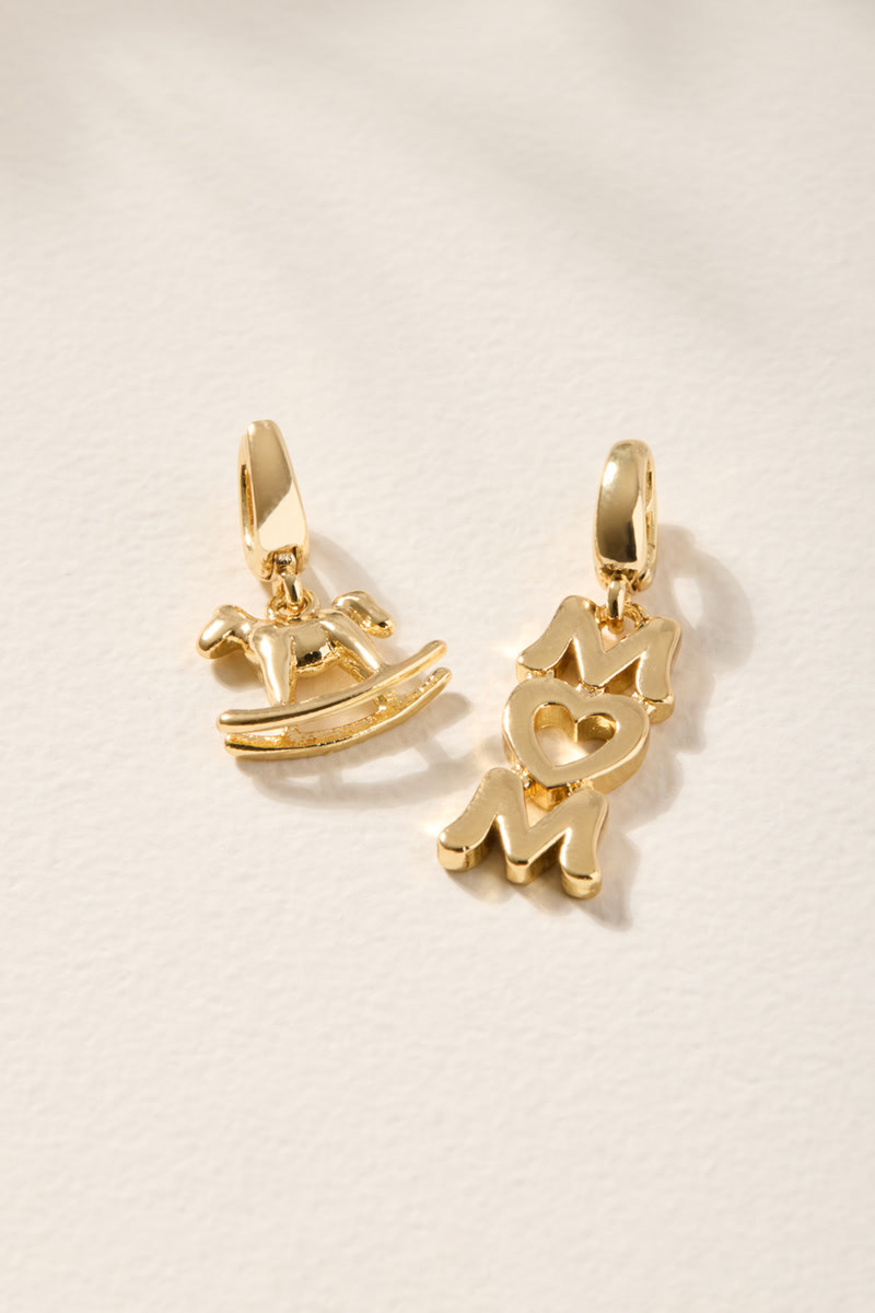Rocking Horse and Mom Charm Set Gold
