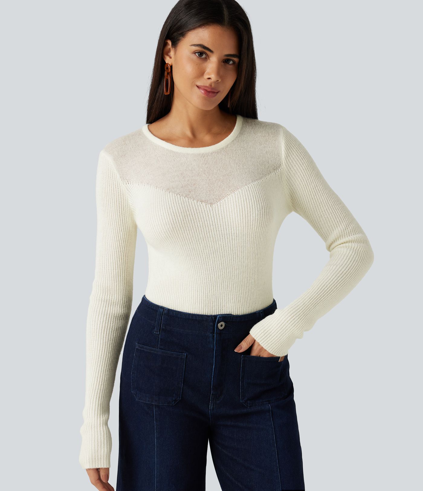Pull ajusté 2-en-1 à encolure arrondie et manches longues