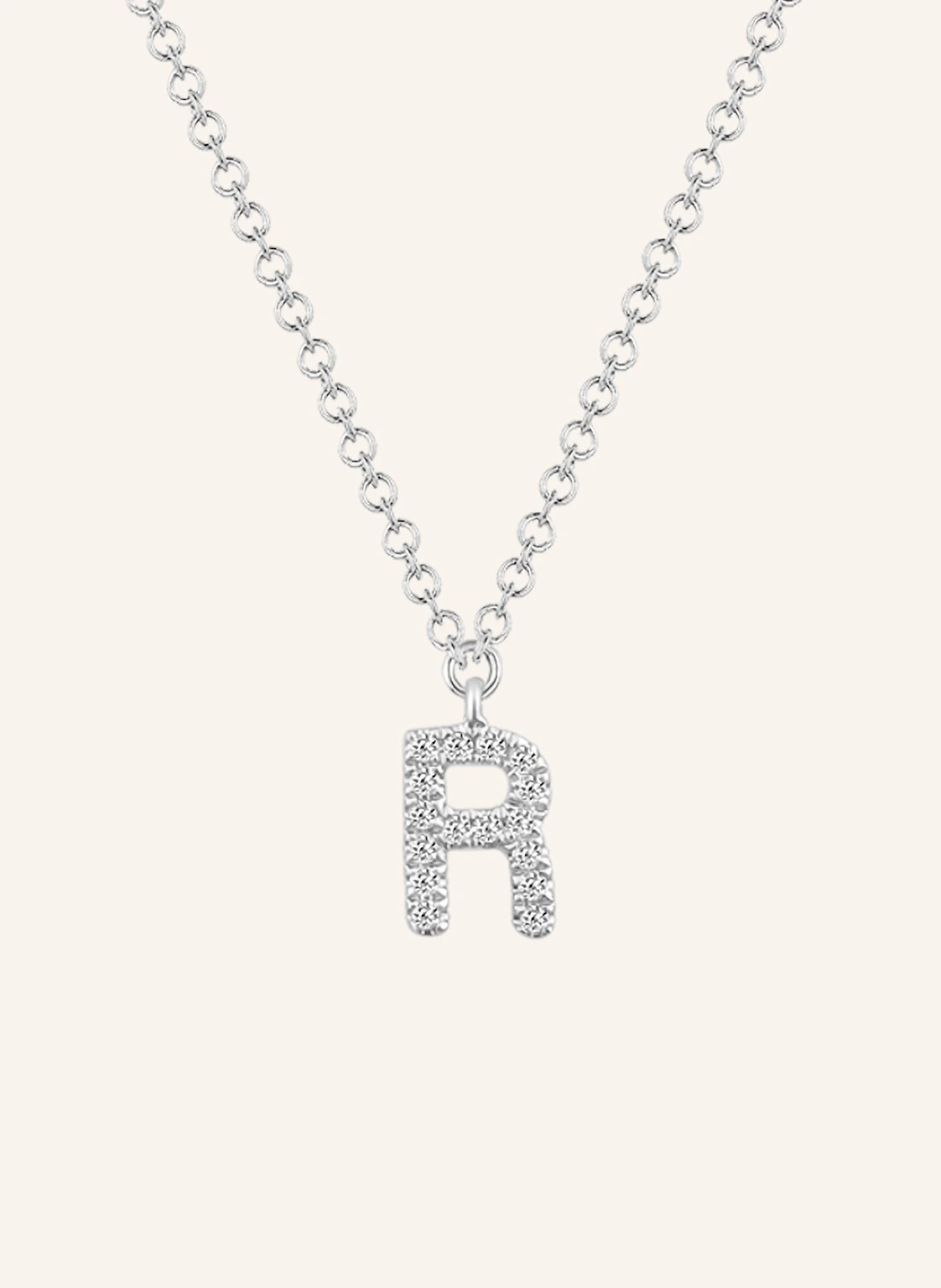 Leaf INITIALIEN Halskette „R“ aus 14 Karat Weißgold mit Diamanten