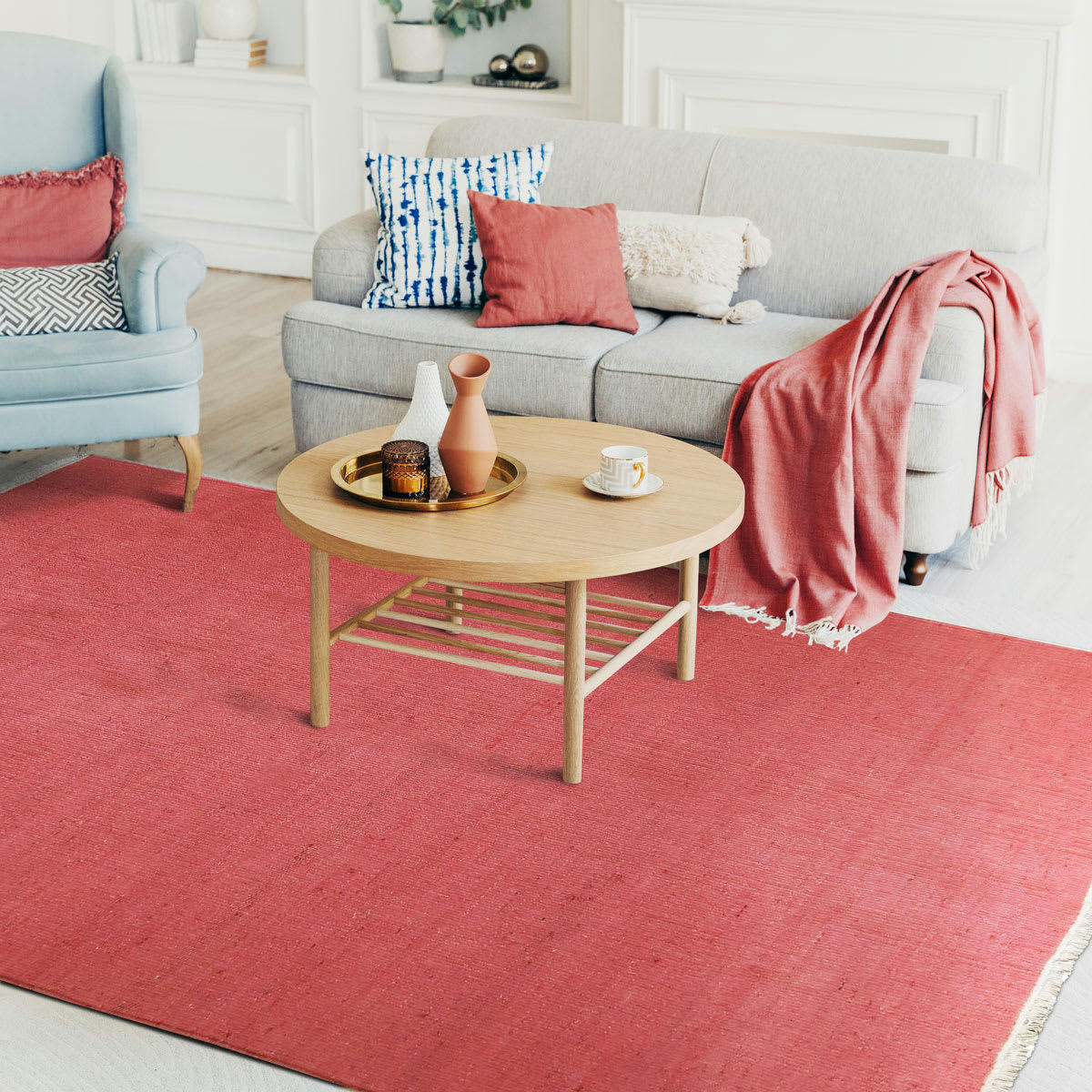 ESSENCE - Tapis en jute et coton avec franges terra cotta 120x170