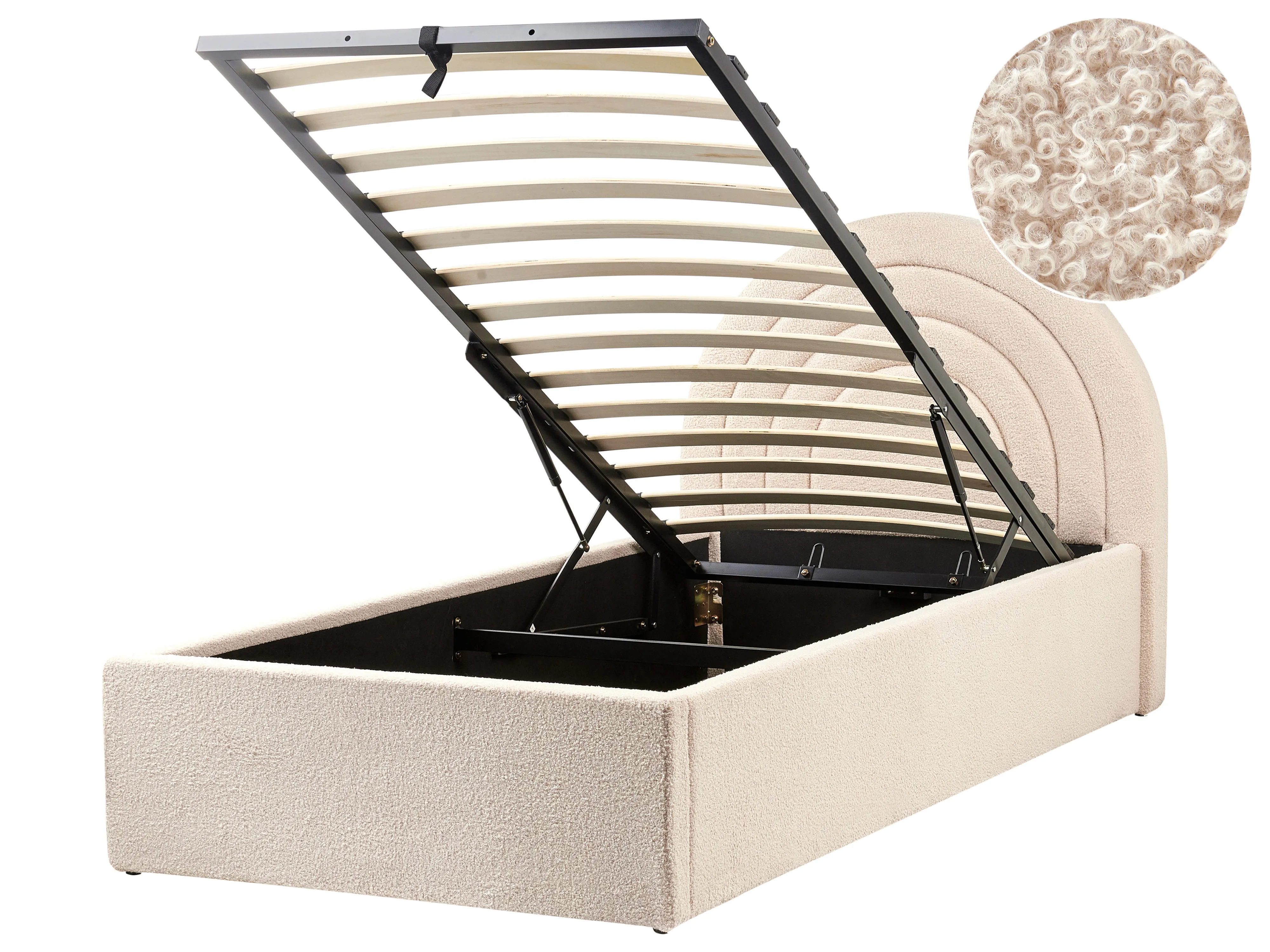 Kids Ottoman Bed Boucle ANET 90 x 200 cm (EU Single) Beige