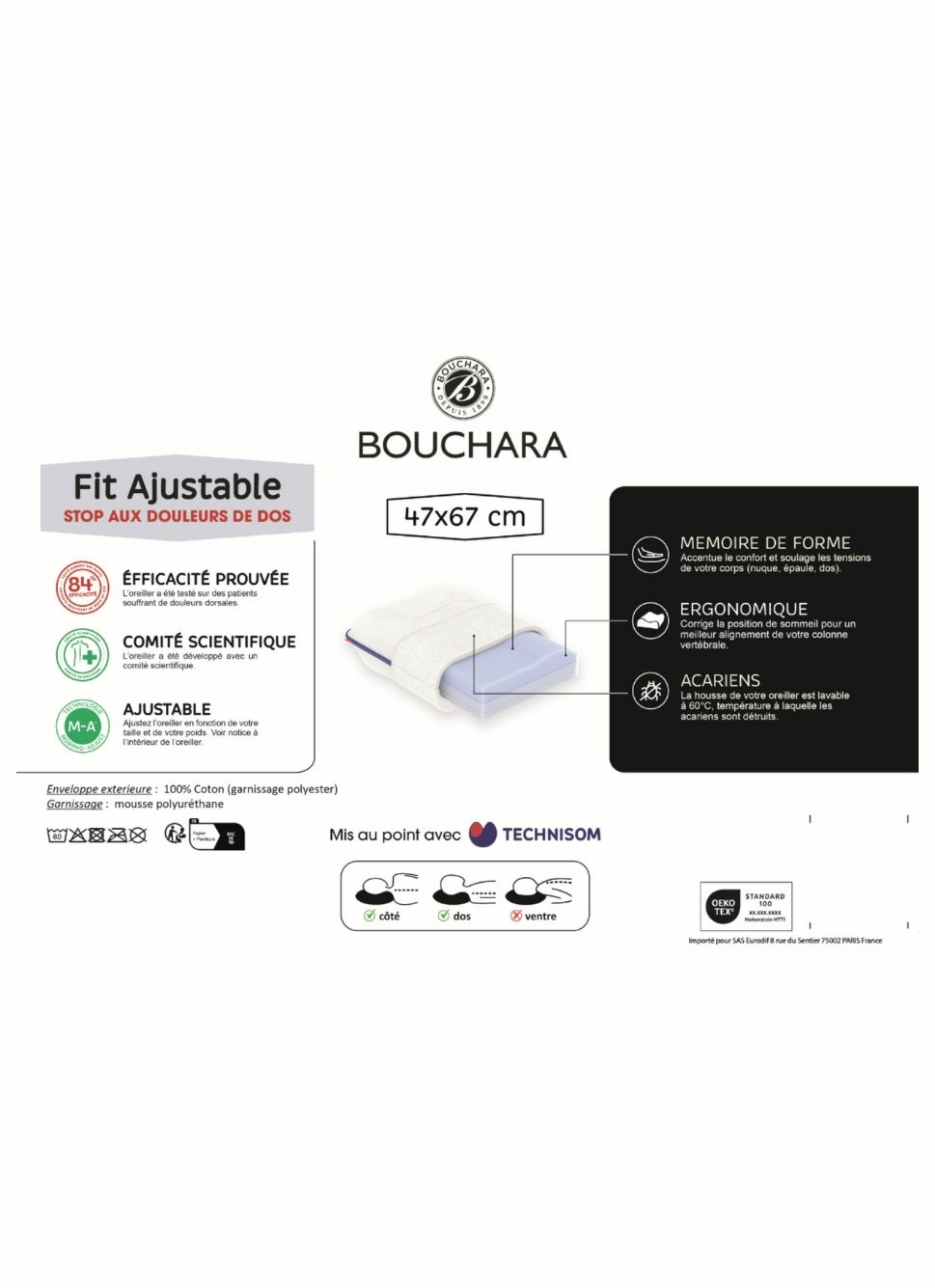 OREILLER RECTANGULAIRE à MÉMOIRE DE FORME BLANC